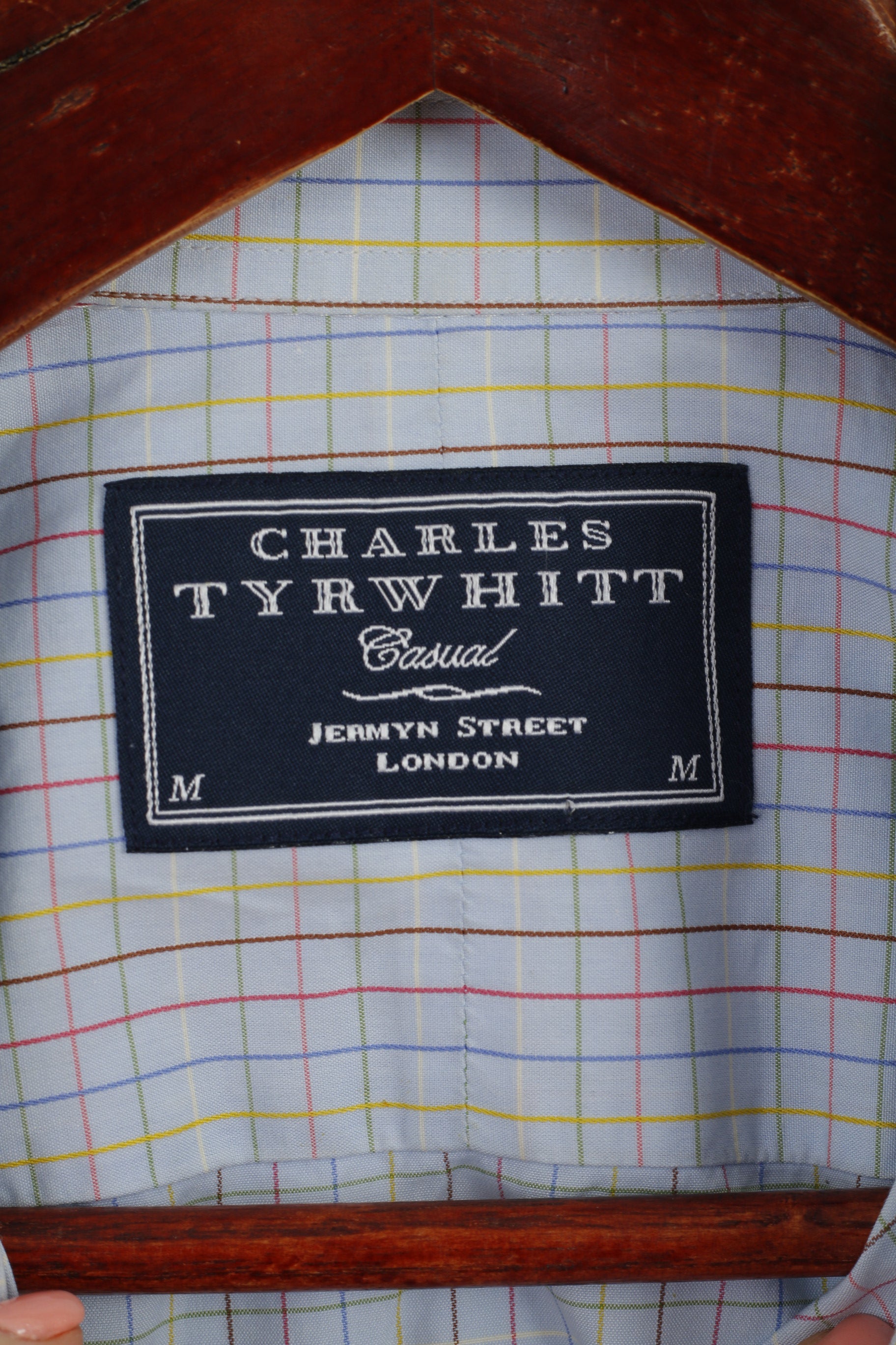Charles Tyrwhitt Men M Casual Shirt Check Blue Cotton Long Sleeve Top