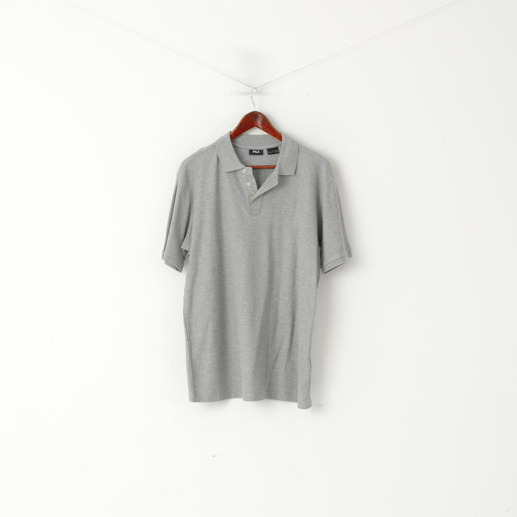 Polo Fila da uomo XL in cotone grigio tinta unita sportivo manica corta con bottoni dettagliati