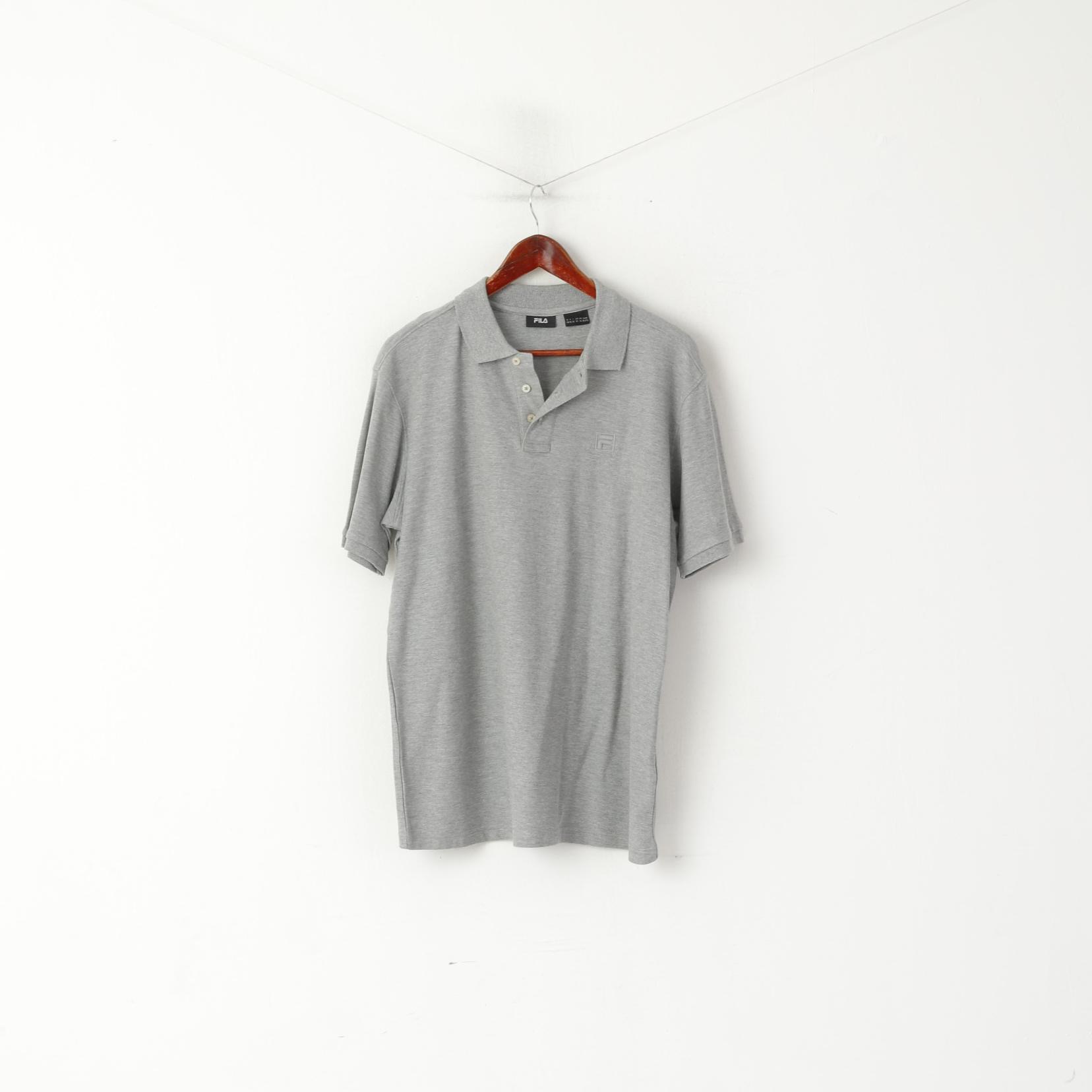 Polo Fila da uomo XL in cotone grigio tinta unita sportivo manica corta con bottoni dettagliati