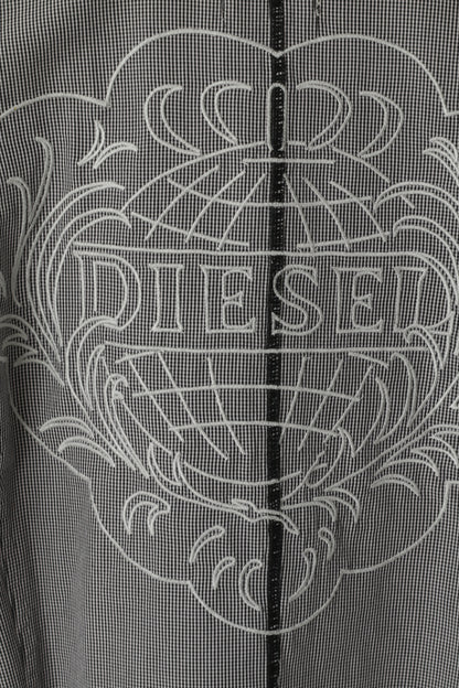 Diesel Mens L Casual Shirt Black White Checkered Cotton Embroidered Slim fit Top