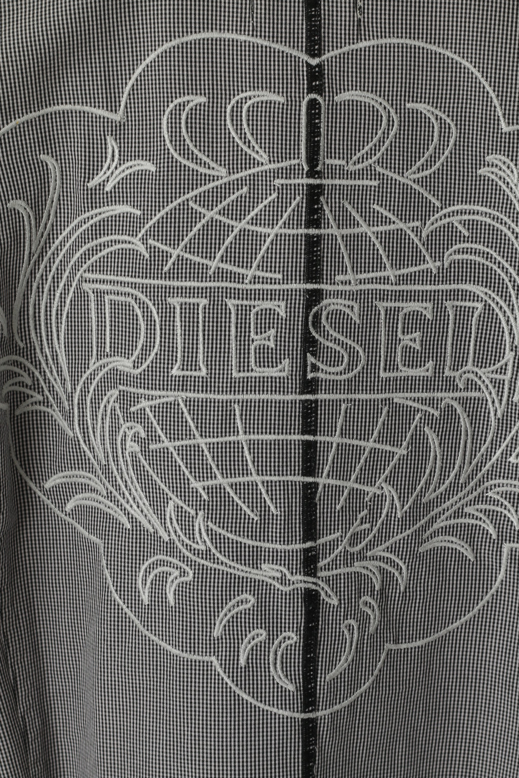 Diesel Mens L Casual Shirt Black White Checkered Cotton Embroidered Slim fit Top