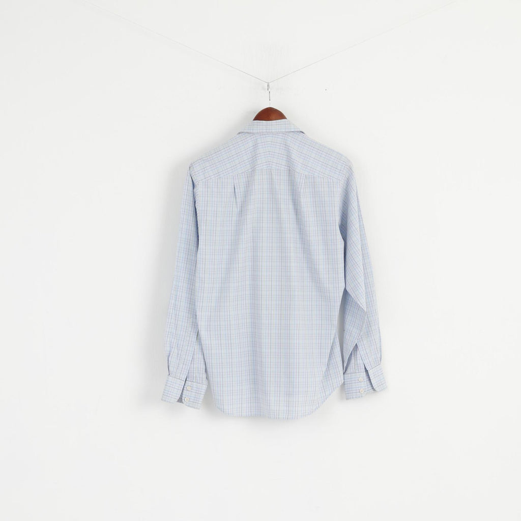 Charles Tyrwhitt Men M Casual Shirt Check Blue Cotton Long Sleeve Top