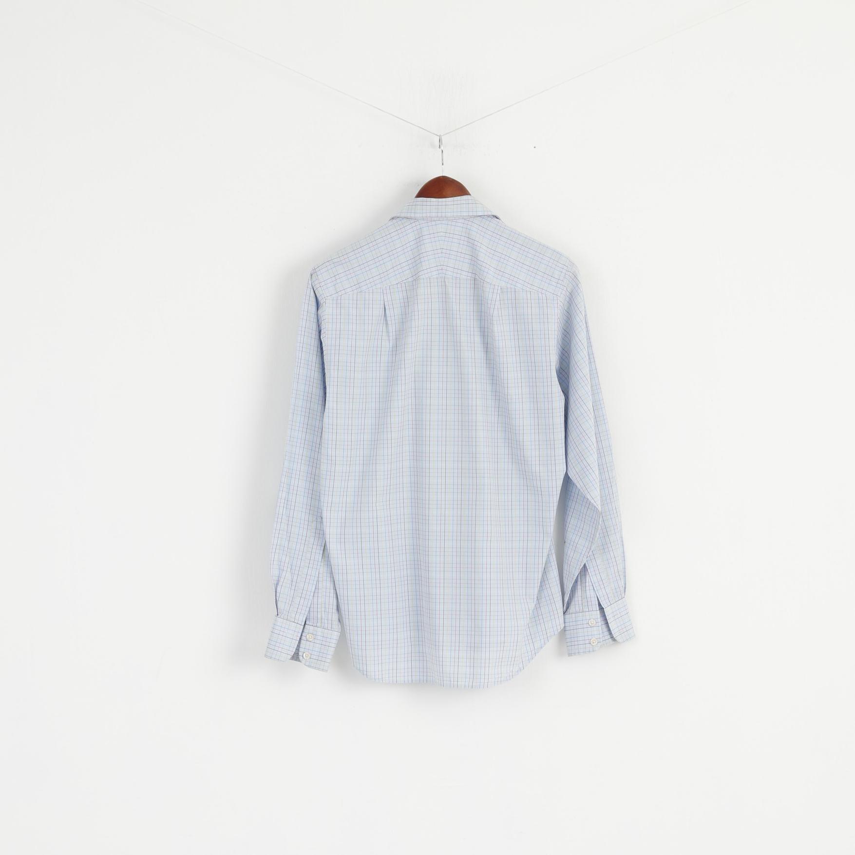 Charles Tyrwhitt Men M Casual Shirt Check Blue Cotton Long Sleeve Top