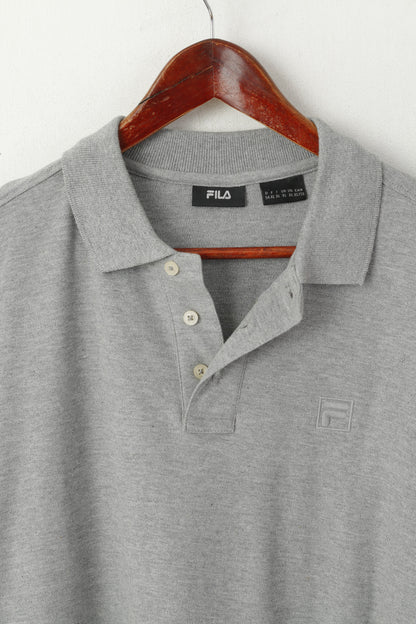 Fila Men XL Polo Shirt Grey Cotton Plain Sportswear Short Sleeve Detailed Buttons Top