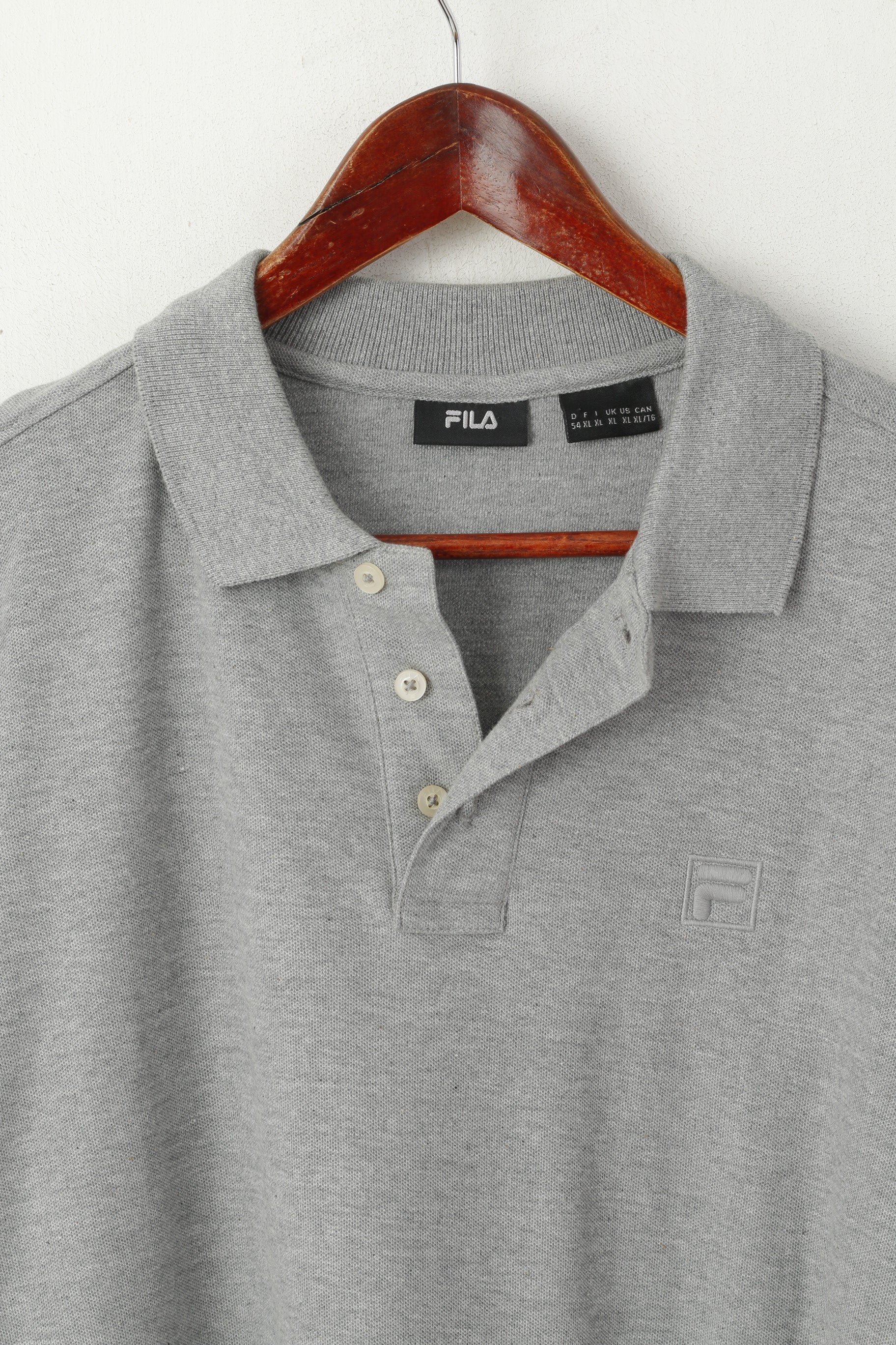 Polo Fila da uomo XL in cotone grigio tinta unita sportivo manica corta con bottoni dettagliati