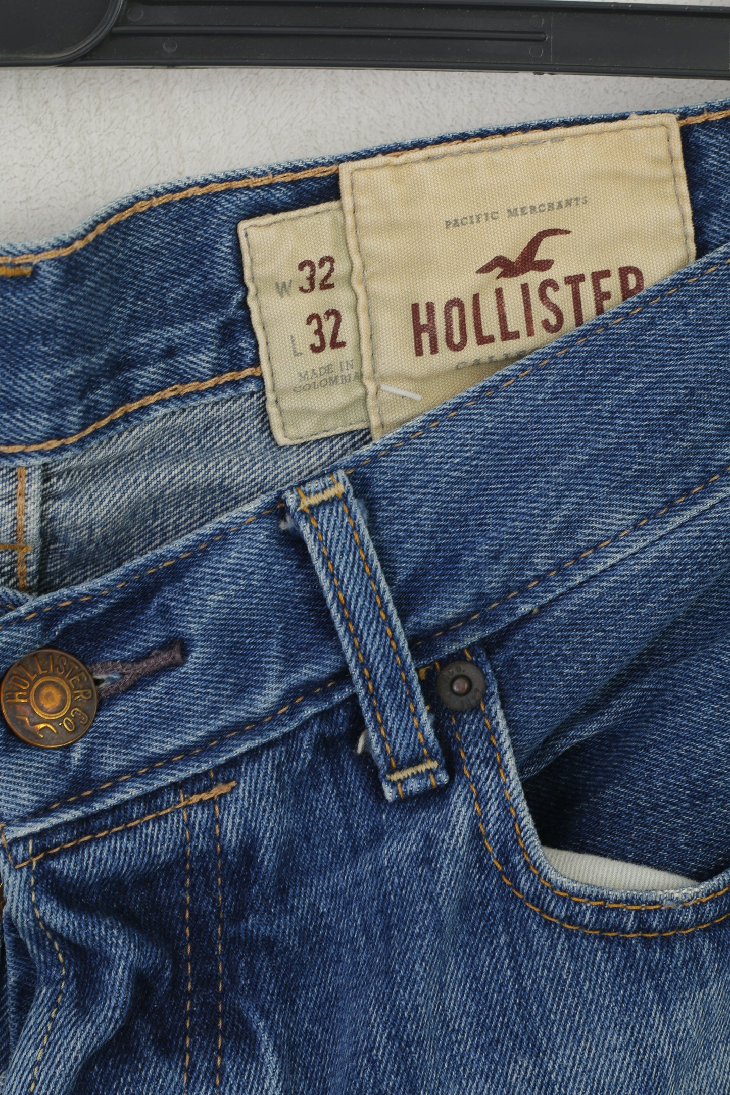 Hollister California Men 32 Jeans Pantalon Bleu Marine Pantalon En Denim Classique En Coton