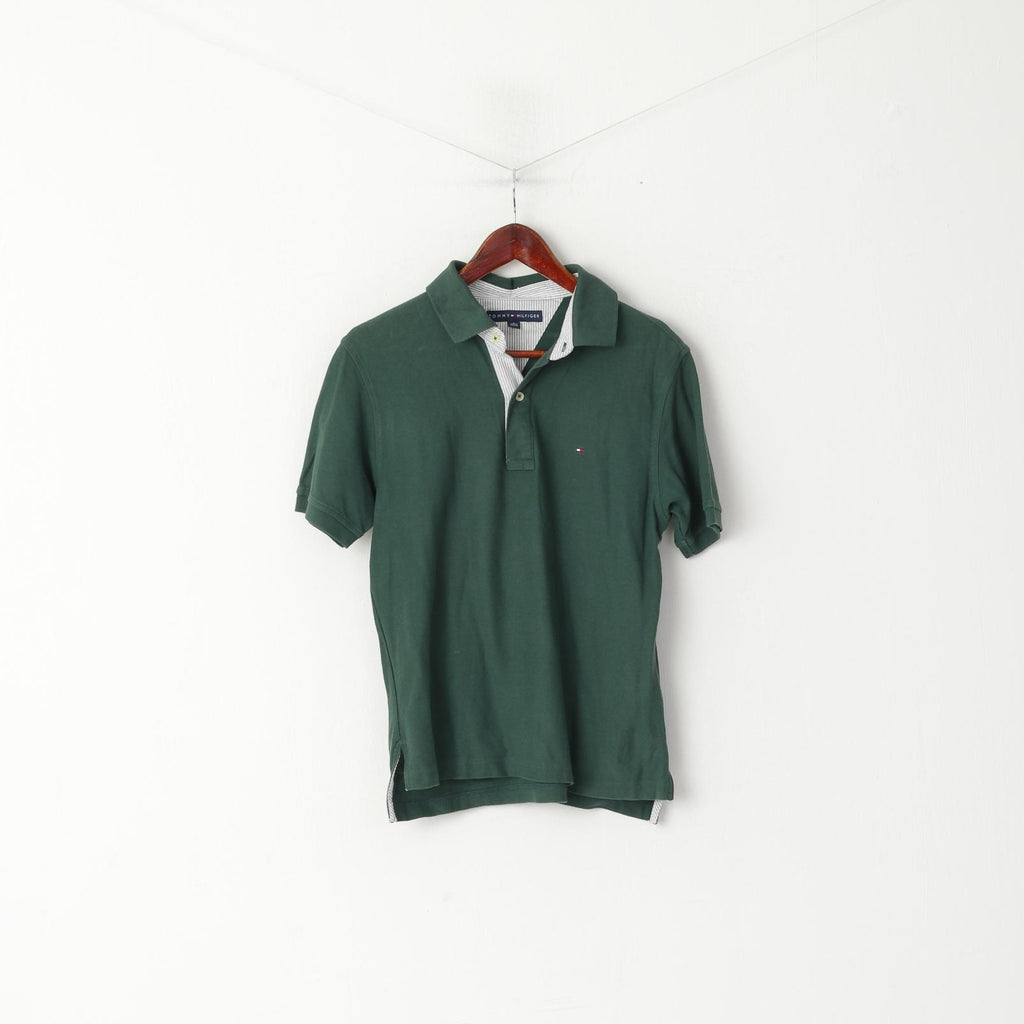 Tommy Hilfiger Men S Polo Shirt Green Cotton Plain Short Sleeve Fit Top