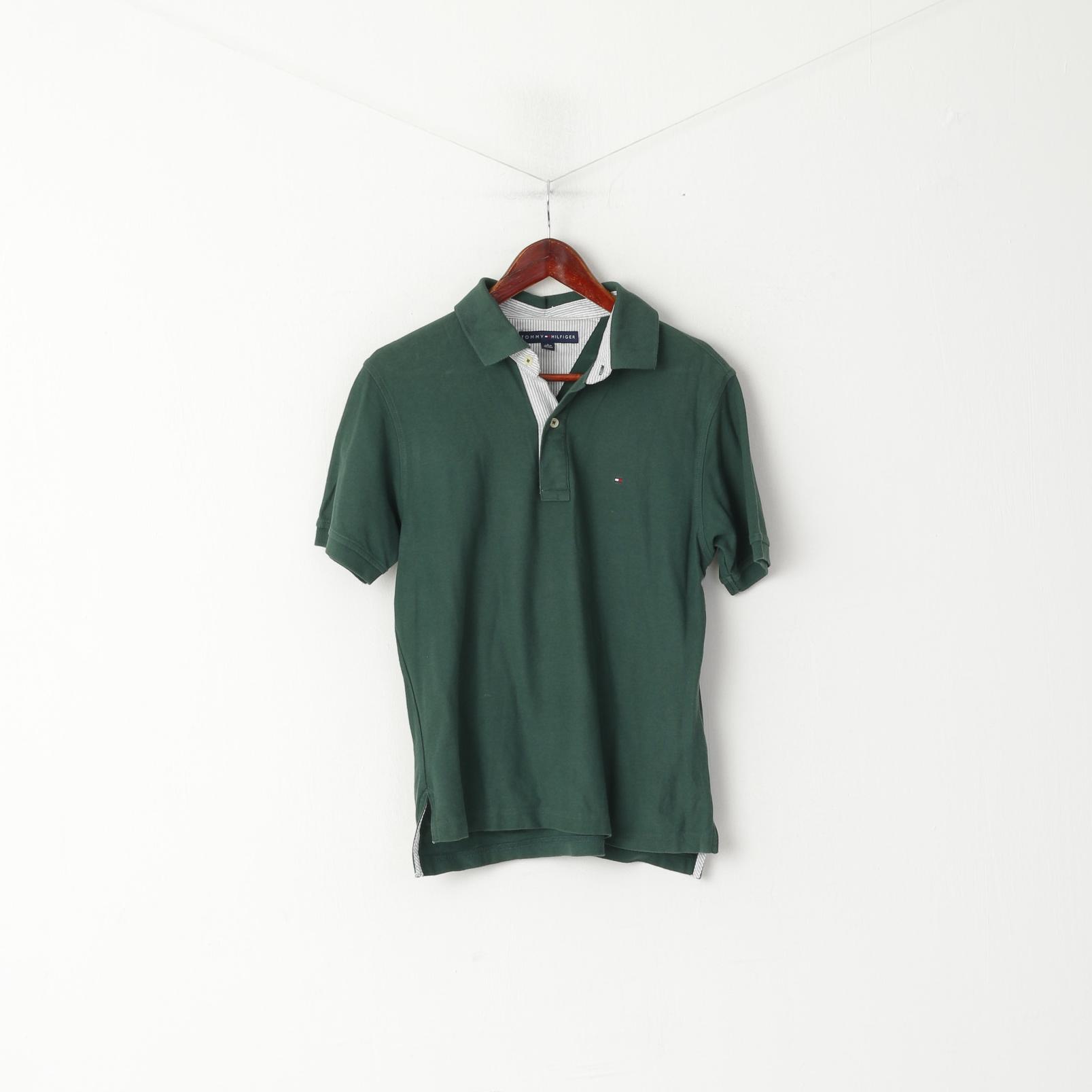 Tommy Hilfiger Men S Polo Shirt Green Cotton Plain Short Sleeve Fit Top