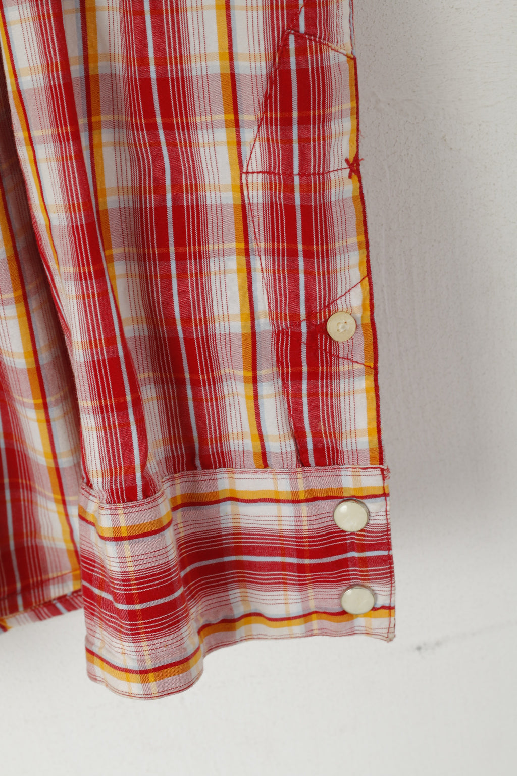 Lee Men XL Casual Shirt Red Cotton Check Popper Buttons Long Sleeve Bull Top