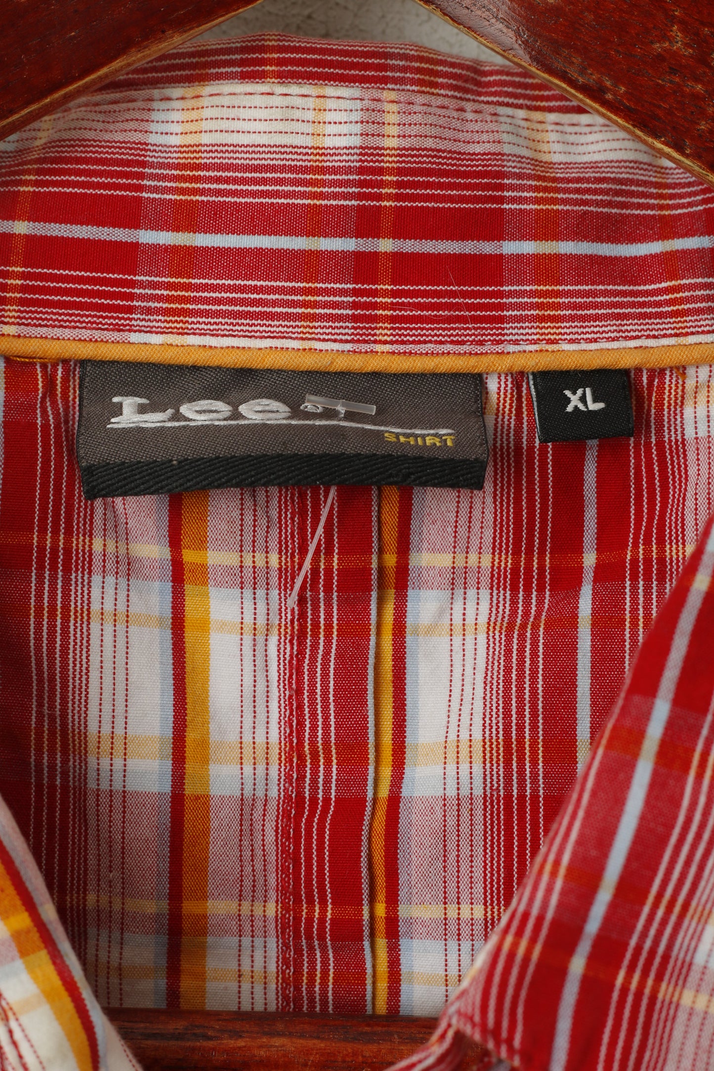 Lee Men XL Casual Shirt Red Cotton Check Popper Buttons Long Sleeve Bull Top