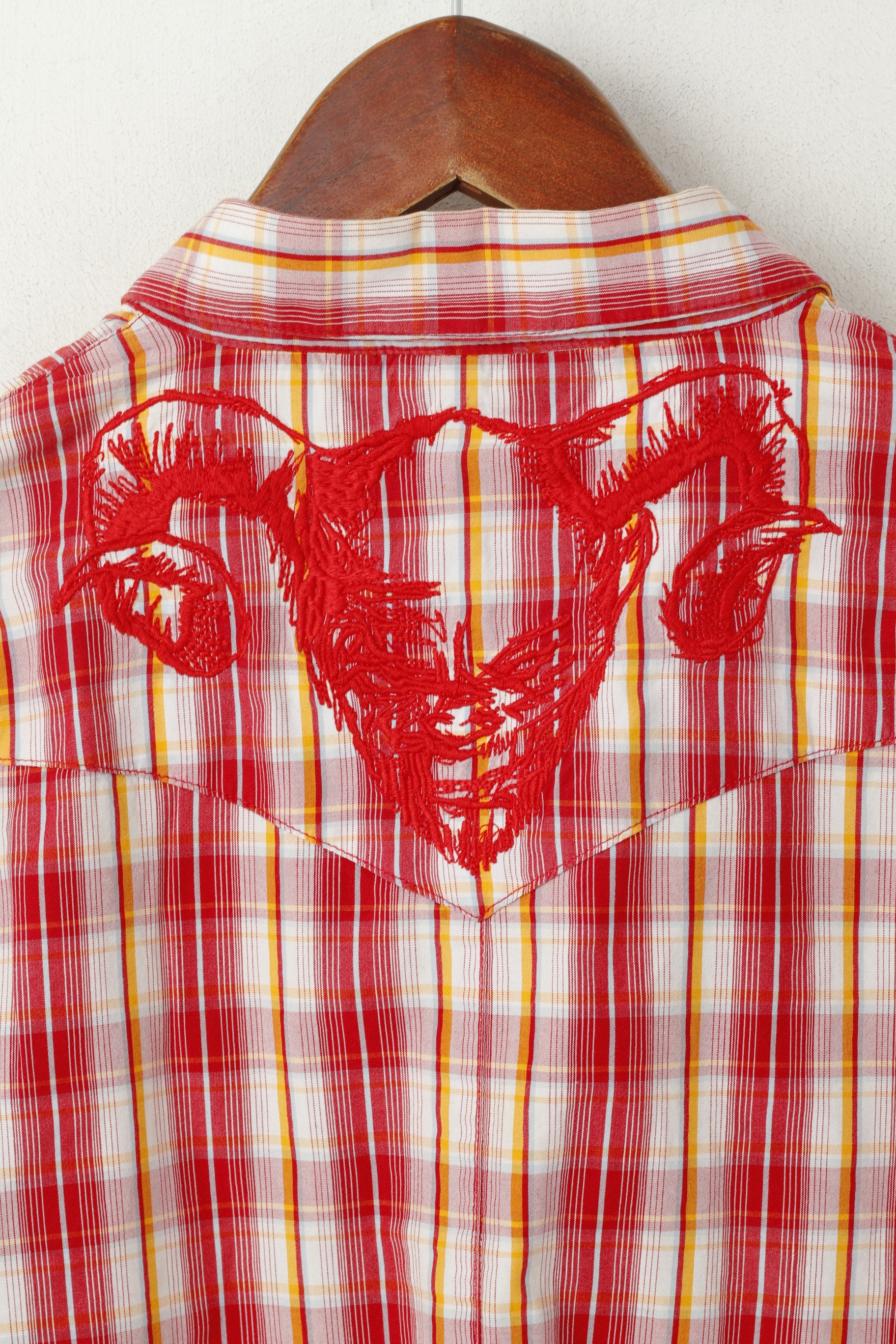 Lee Men XL Casual Shirt Red Cotton Check Popper Buttons Long Sleeve Bull Top