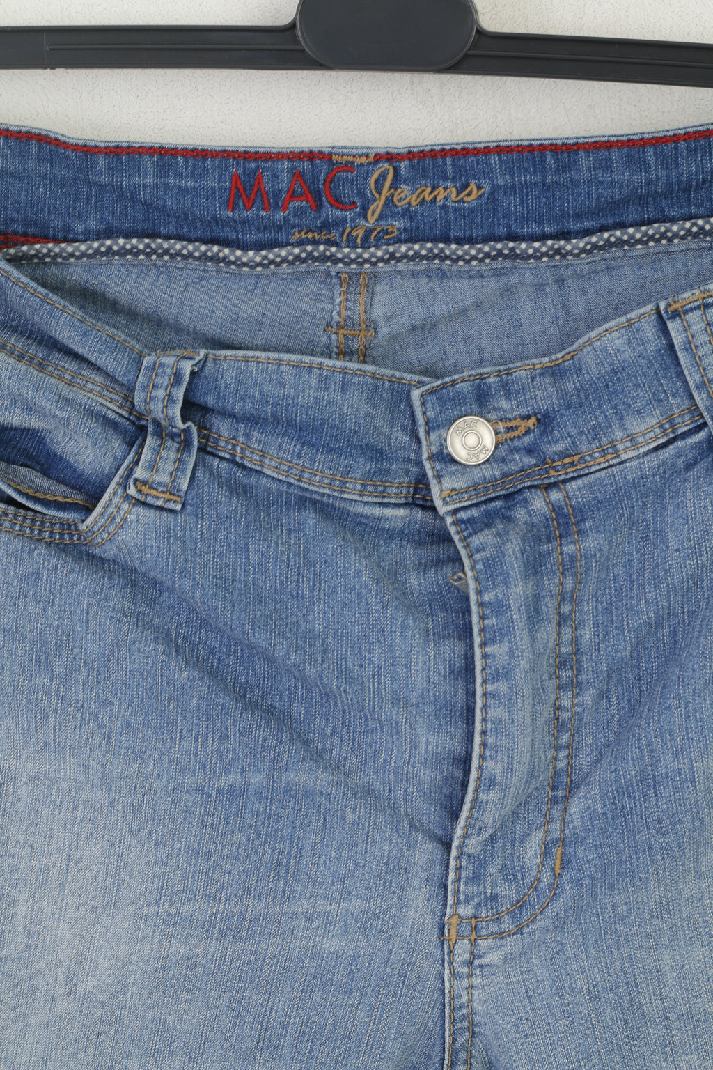 MAC Jeans Femme 32 Pantalon Jeans Bleu Coton Jambe Droite Taille Haute