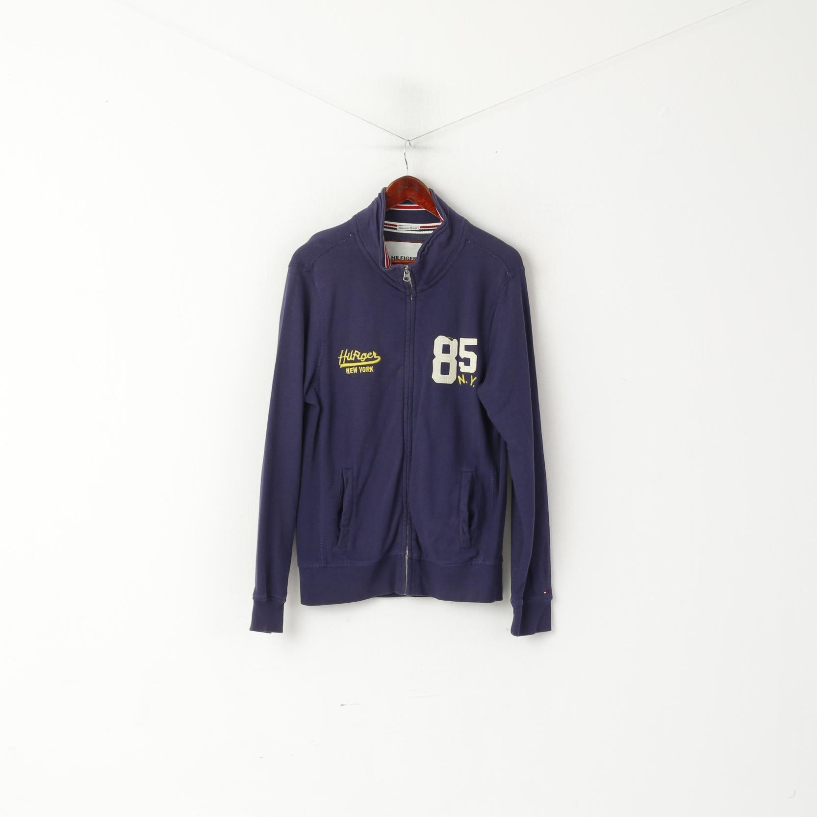 Hilfiger Denim Men M Sweatshirt Marine Coton New York Full Zipper Sport Top