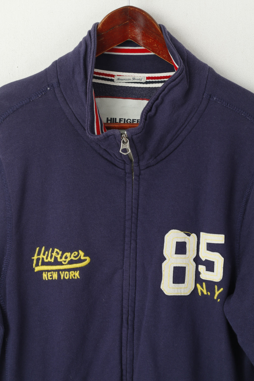 Hilfiger Denim Men M Sweatshirt Marine Coton New York Full Zipper Sport Top