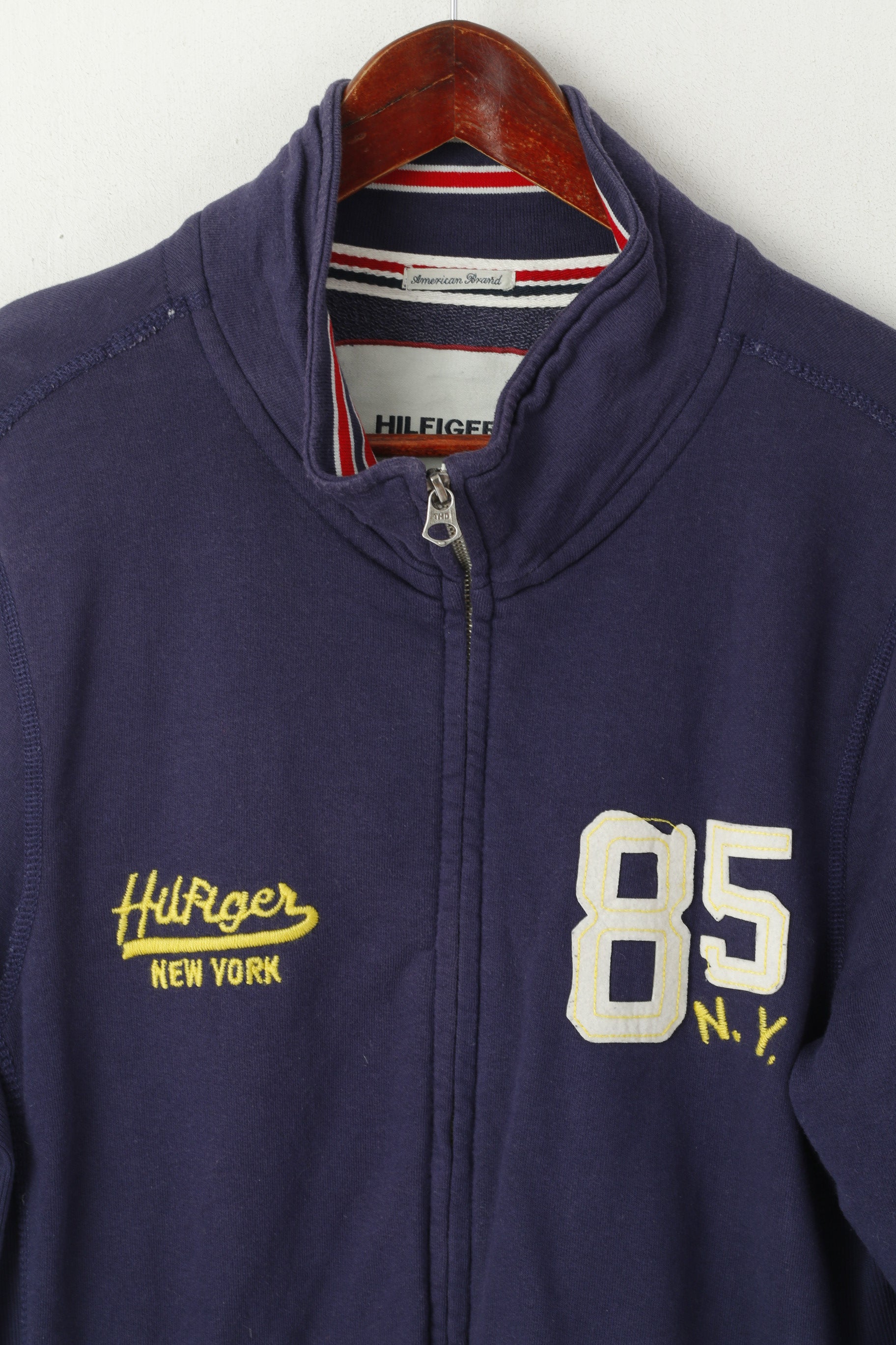 Hilfiger Denim Men M Sweatshirt Marine Coton New York Full Zipper Sport Top