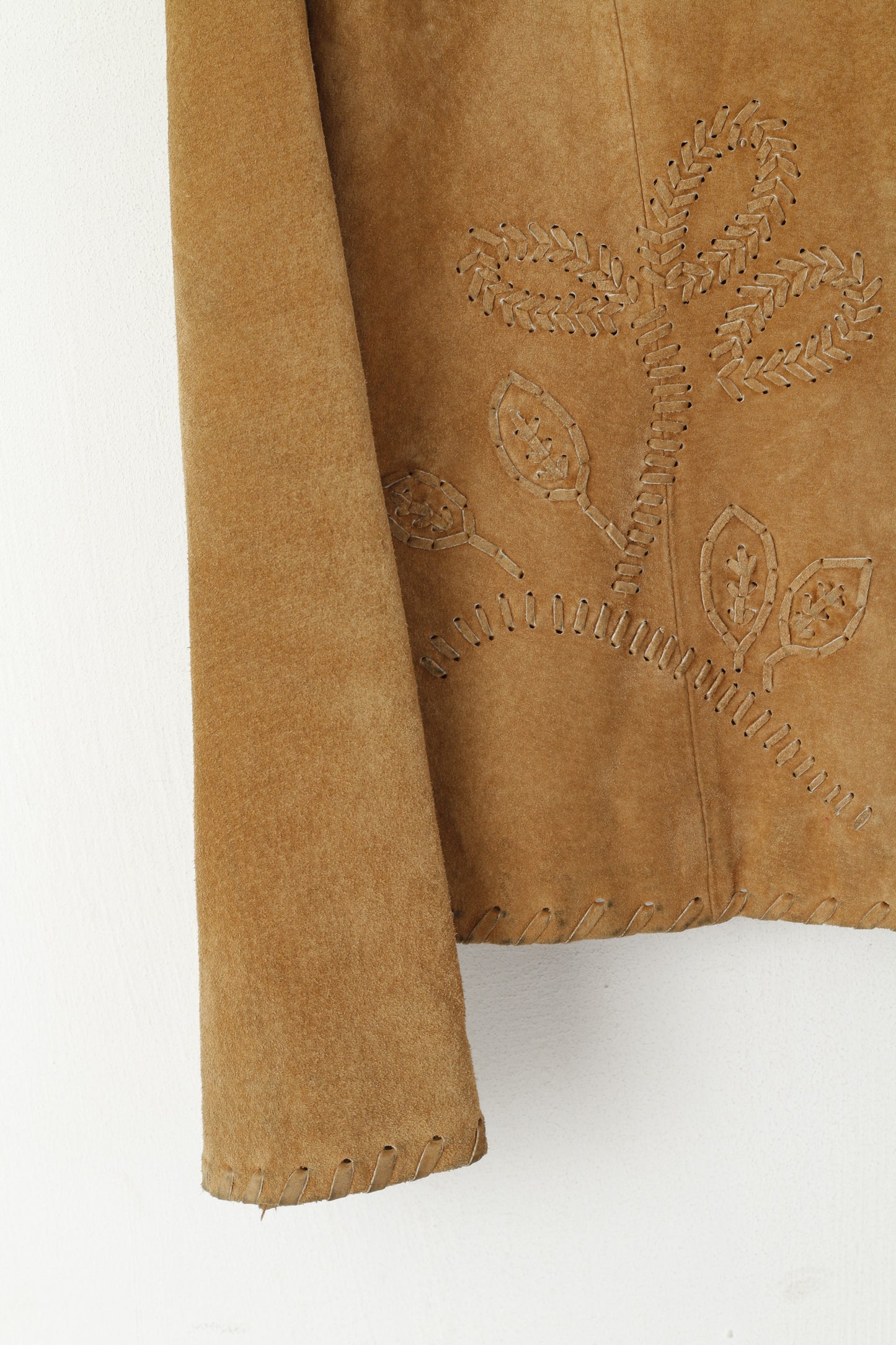 Detail Women 14 40 M Jacket Brown Vintage Leather Suede Western Ornaments Top