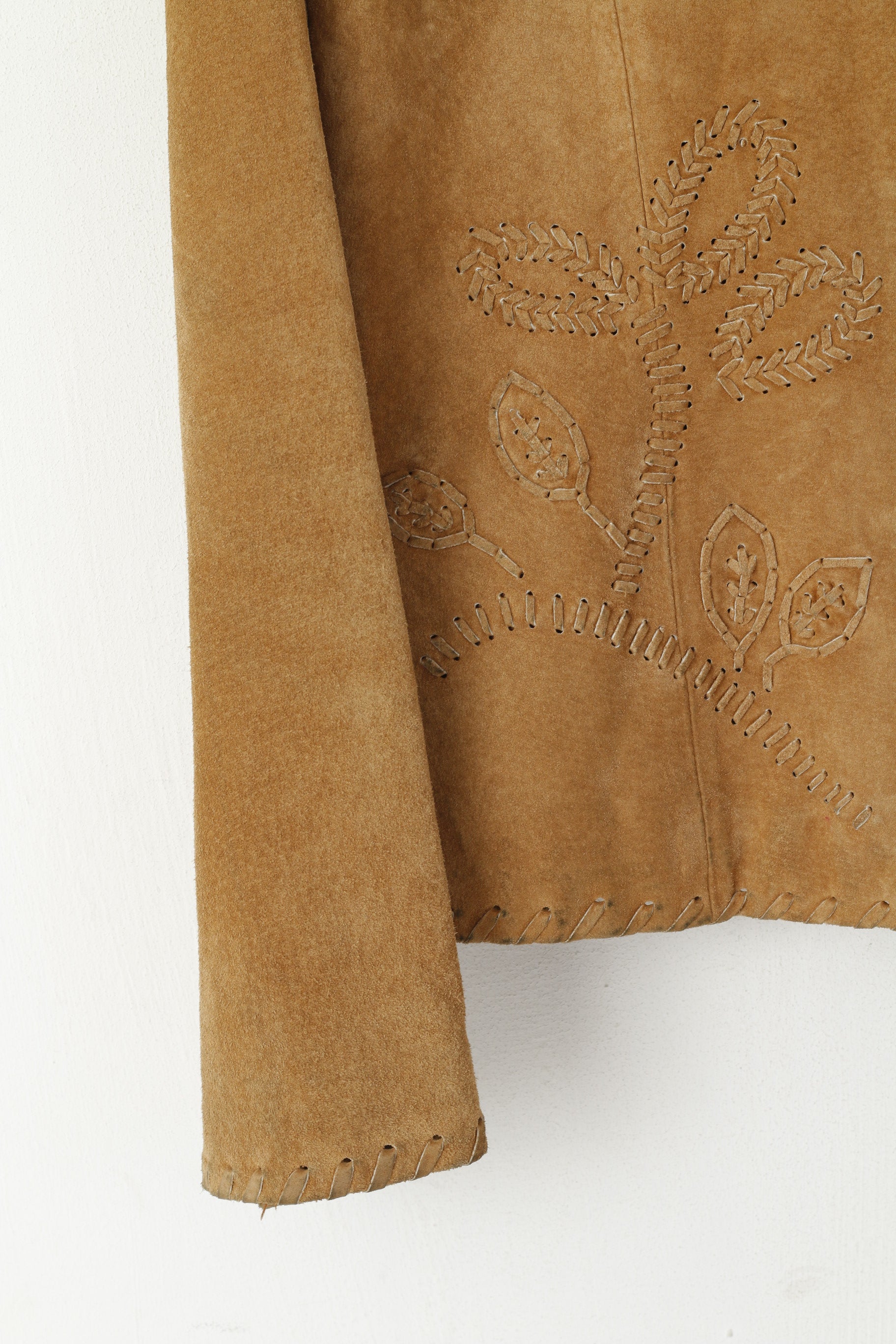 Détail femmes 14 40 M veste marron Vintage cuir daim Western ornements haut