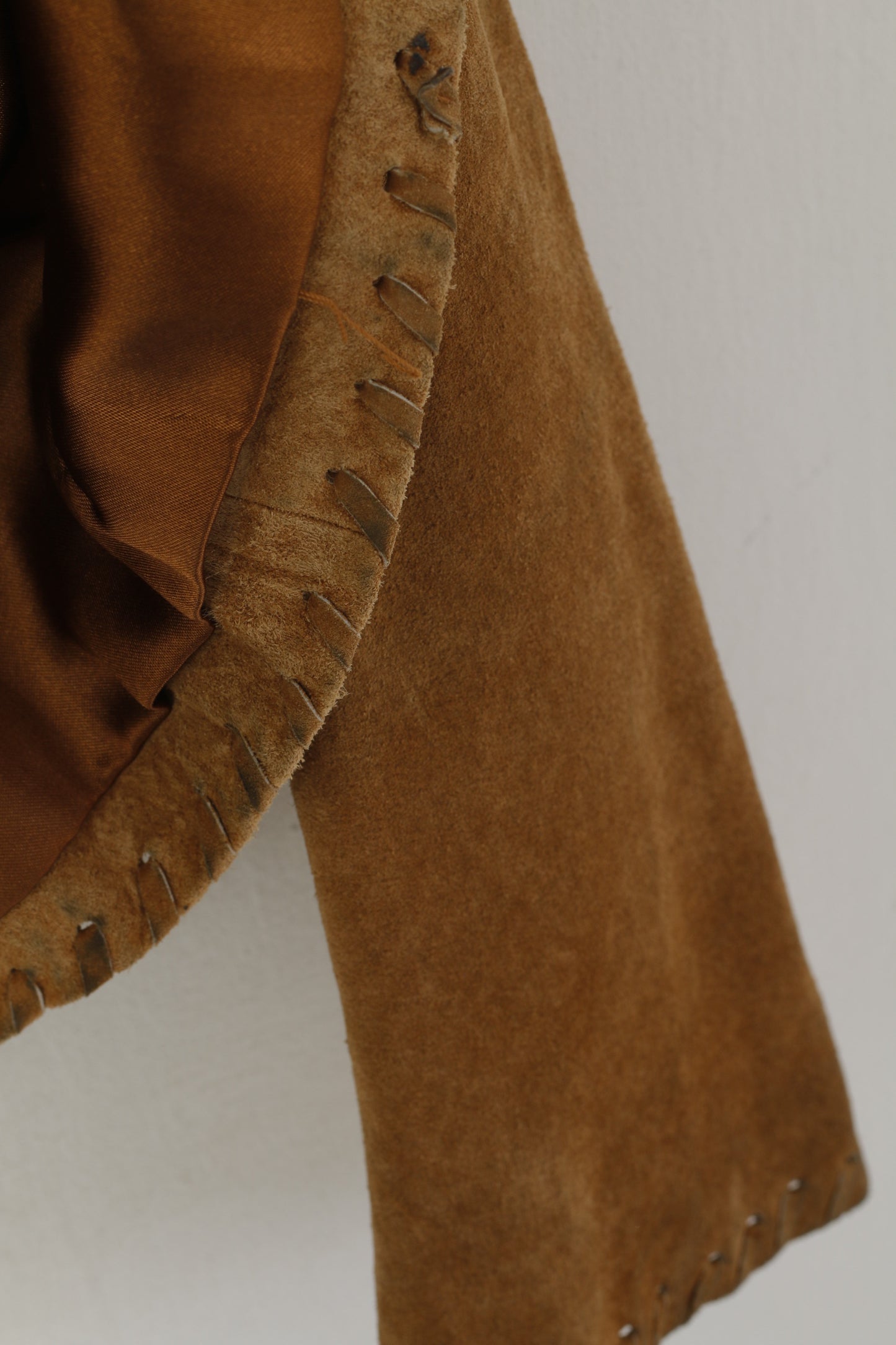 Detail Women 14 40 M Jacket Brown Vintage Leather Suede Western Ornaments Top