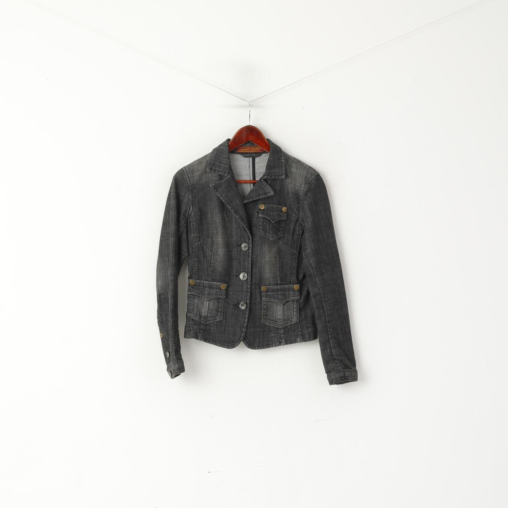 Marc Aurel Femme 36 S Veste En Jean Gris Coton Jeans Blazer Simple Boutonnage