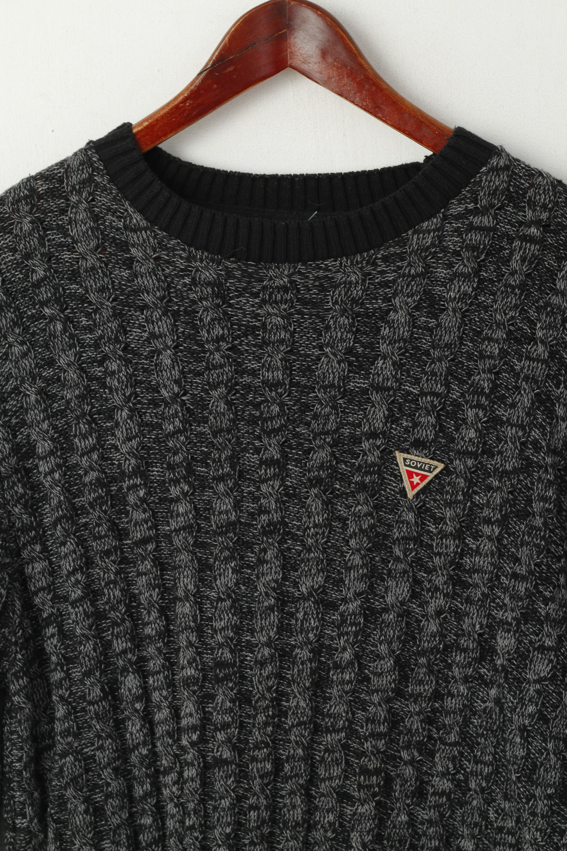 Soviétique Hommes M Jumper Noir Tricoté Coton Mélange Russe Construit Pull Classique