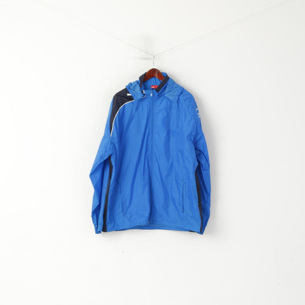 Giacca Puma da uomo XL in nylon blu impermeabile con cappuccio e zip intera