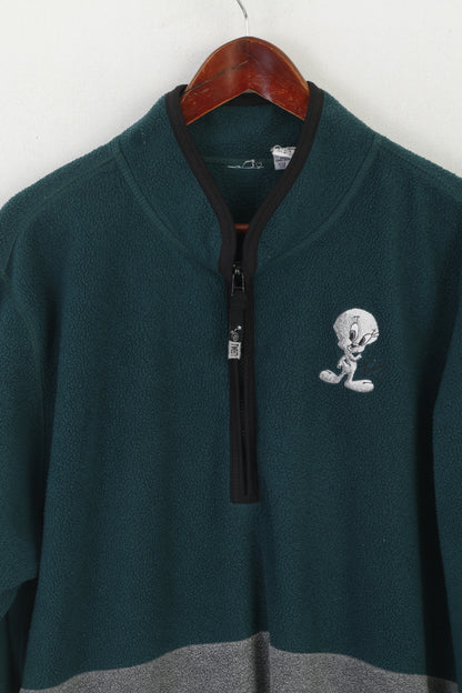 Felpa pullover vintage da donna 18 20 in pile verde Tweety con zip e collo