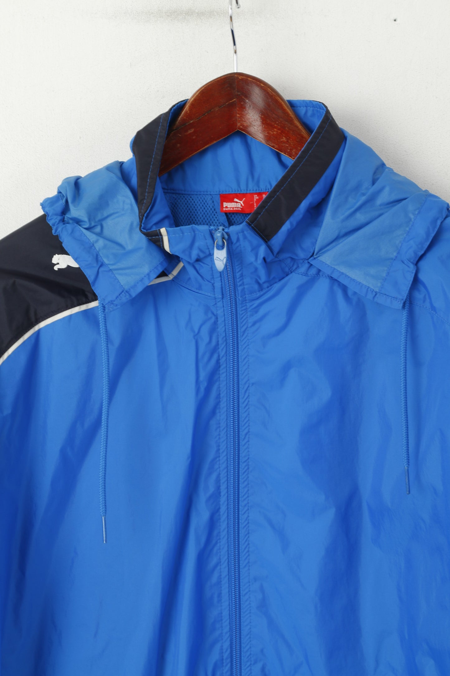 Puma Men XL Jacket Blue Nylon Waterproof Hooded Outdoor Full Zip Top
