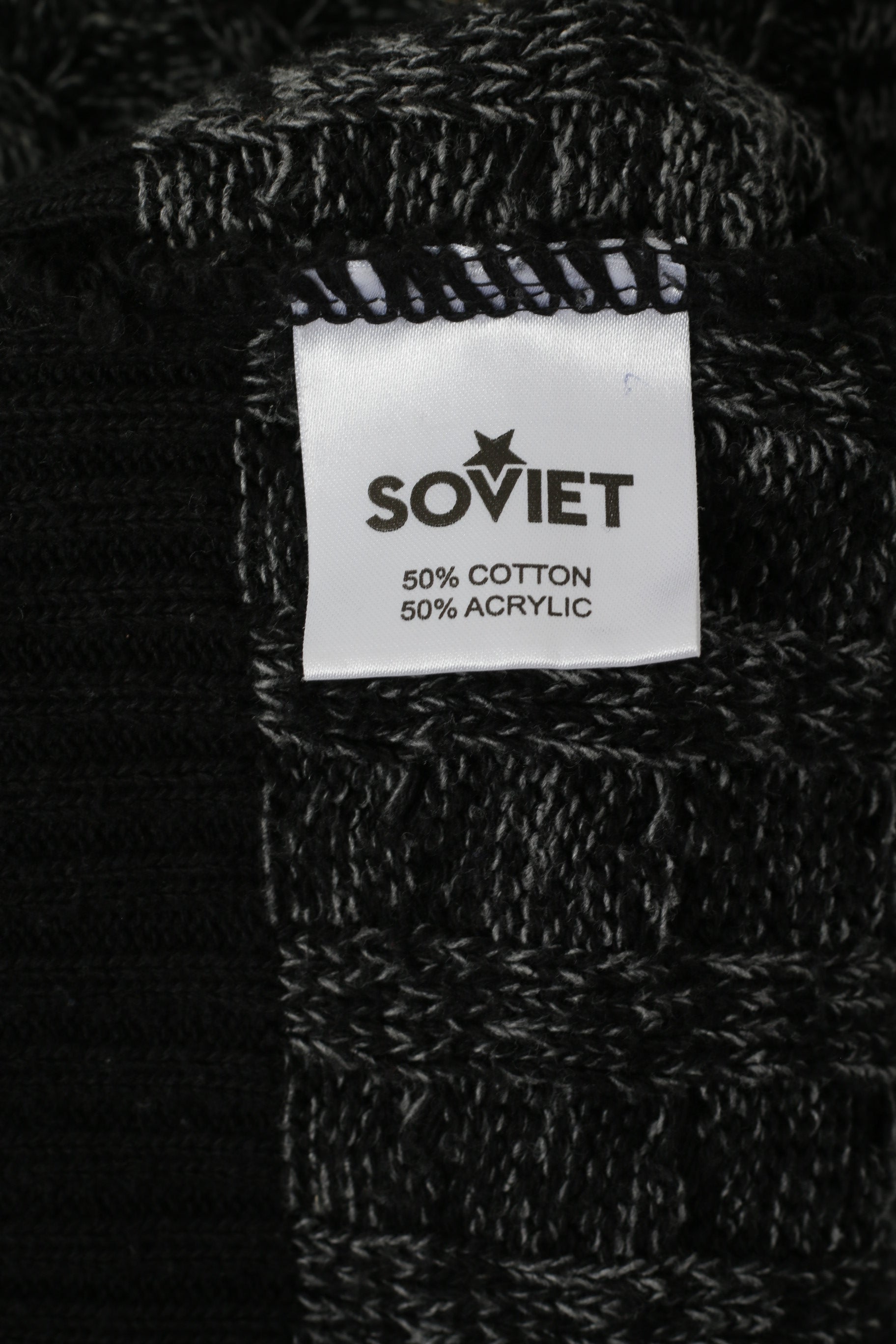 Soviétique Hommes M Jumper Noir Tricoté Coton Mélange Russe Construit Pull Classique