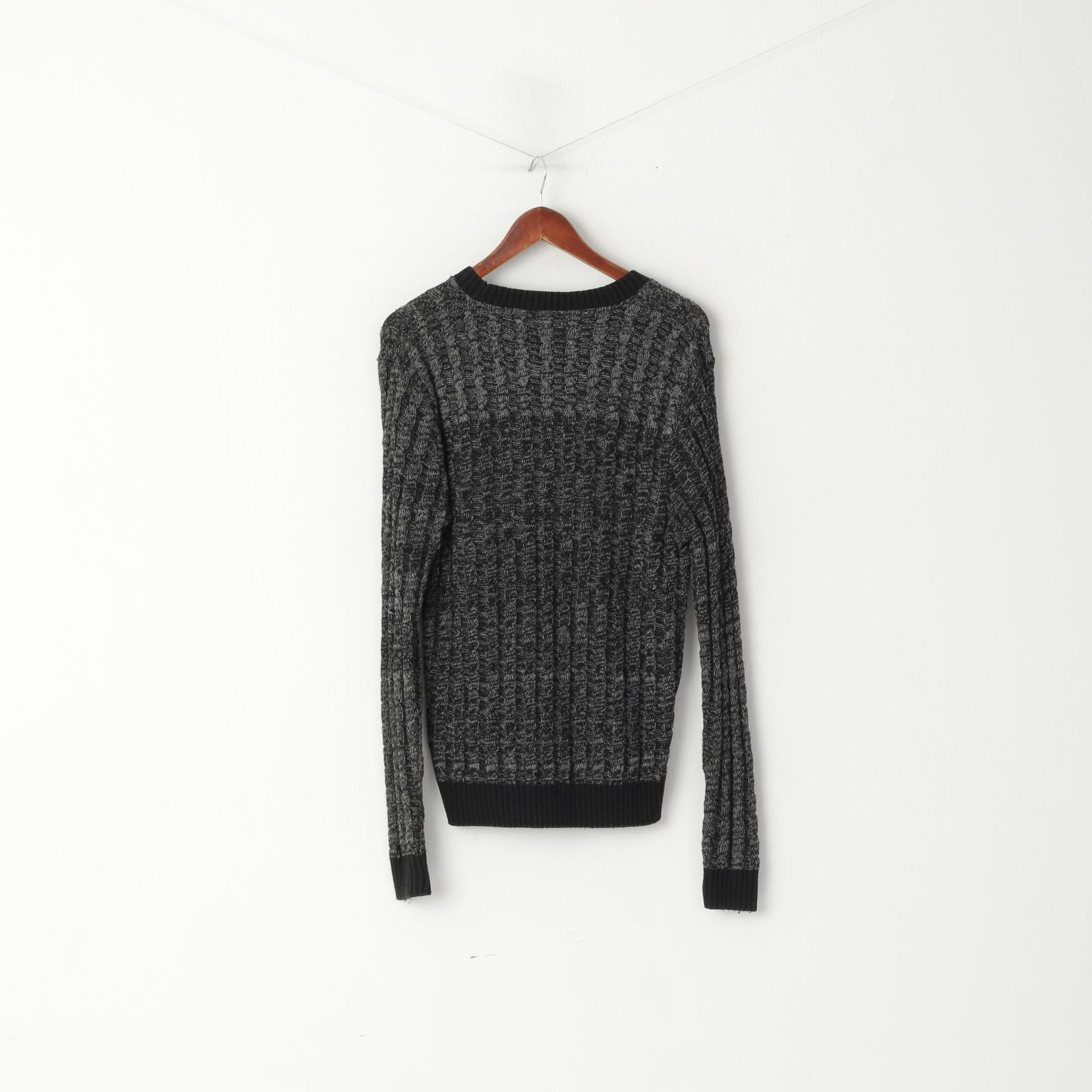 Soviétique Hommes M Jumper Noir Tricoté Coton Mélange Russe Construit Pull Classique