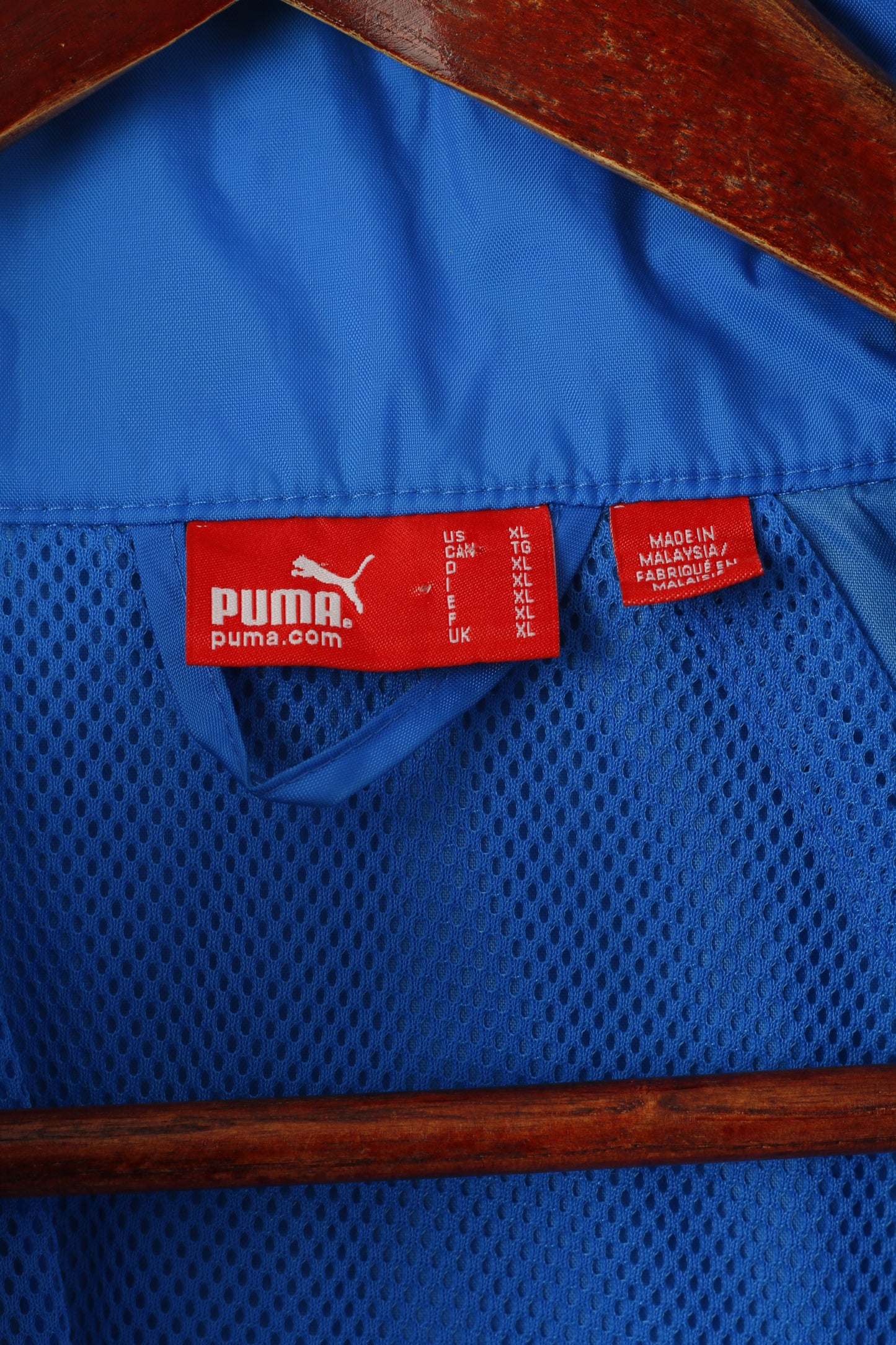 Giacca Puma da uomo XL in nylon blu impermeabile con cappuccio e zip intera