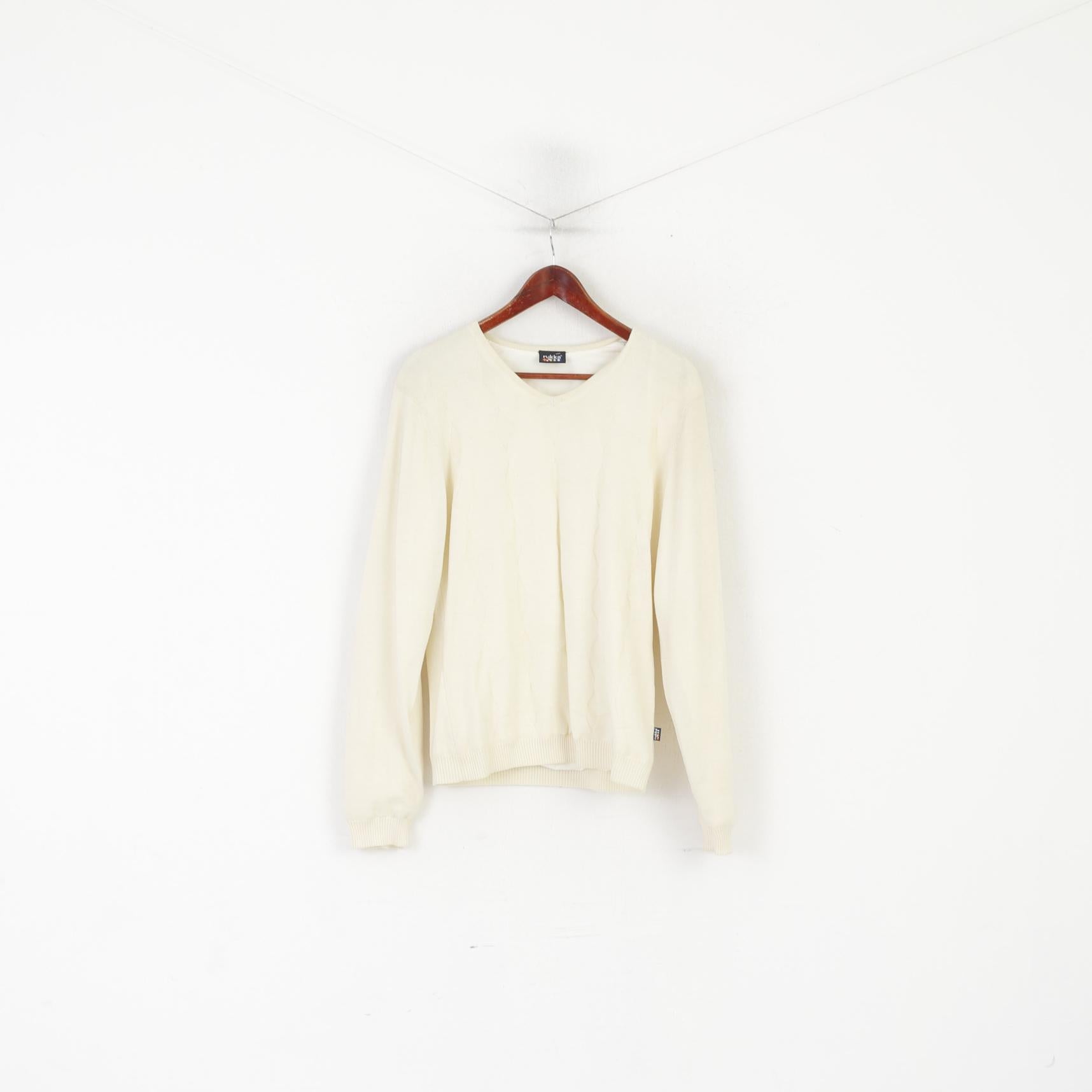 Rukka Women 42 XL Outdoor Jumper Cream V Neck Wool Star Sport Sweater