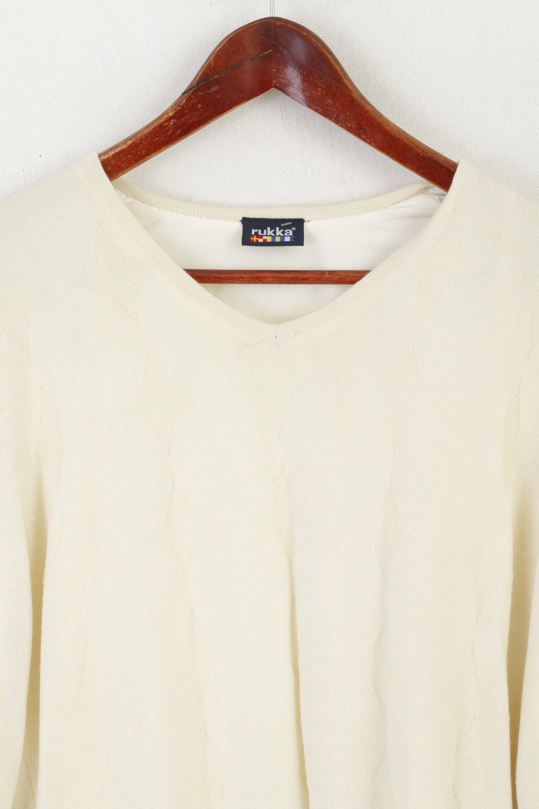 Rukka Women 42 XL Outdoor Jumper Cream V Neck Wool Star Sport Sweater