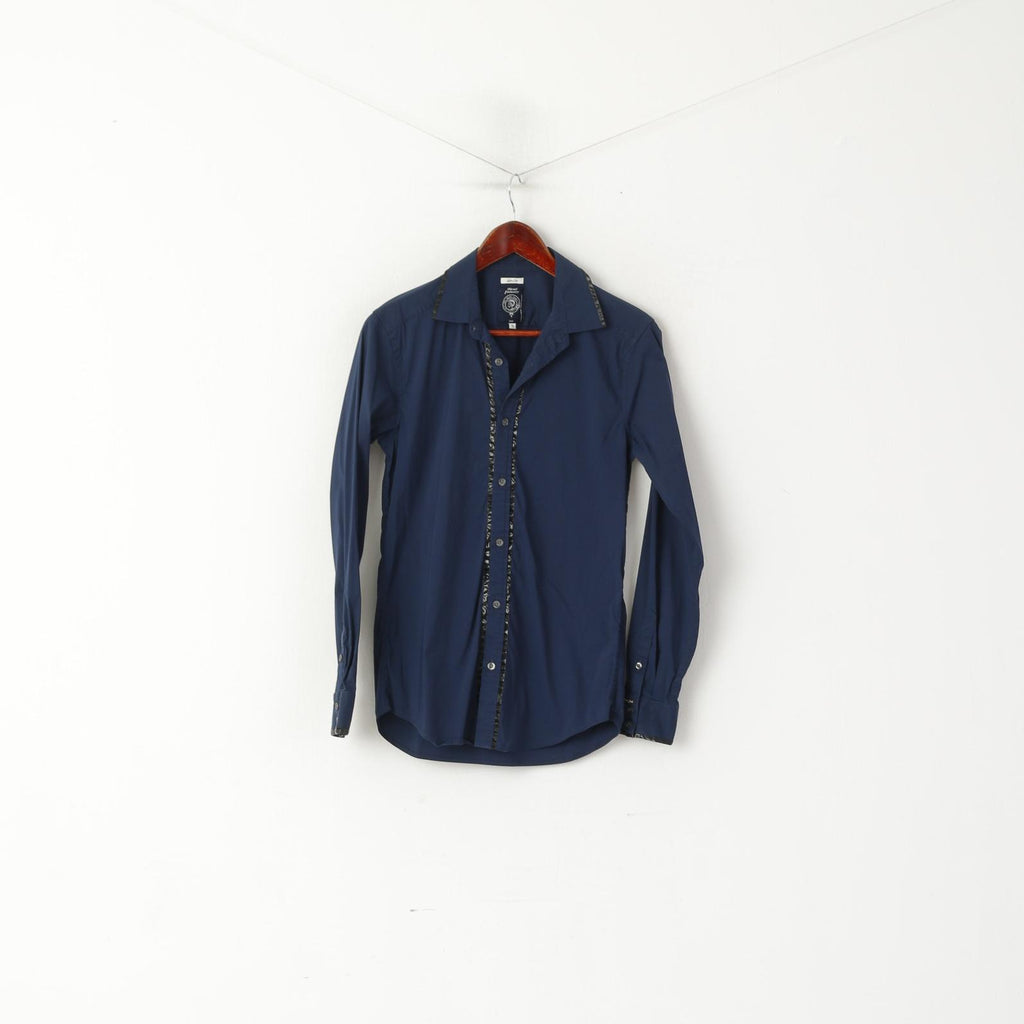 Diesel Industry Men S (XS) Casual Shirt Navy Cotton Nylon Slim Fit Stretch Top