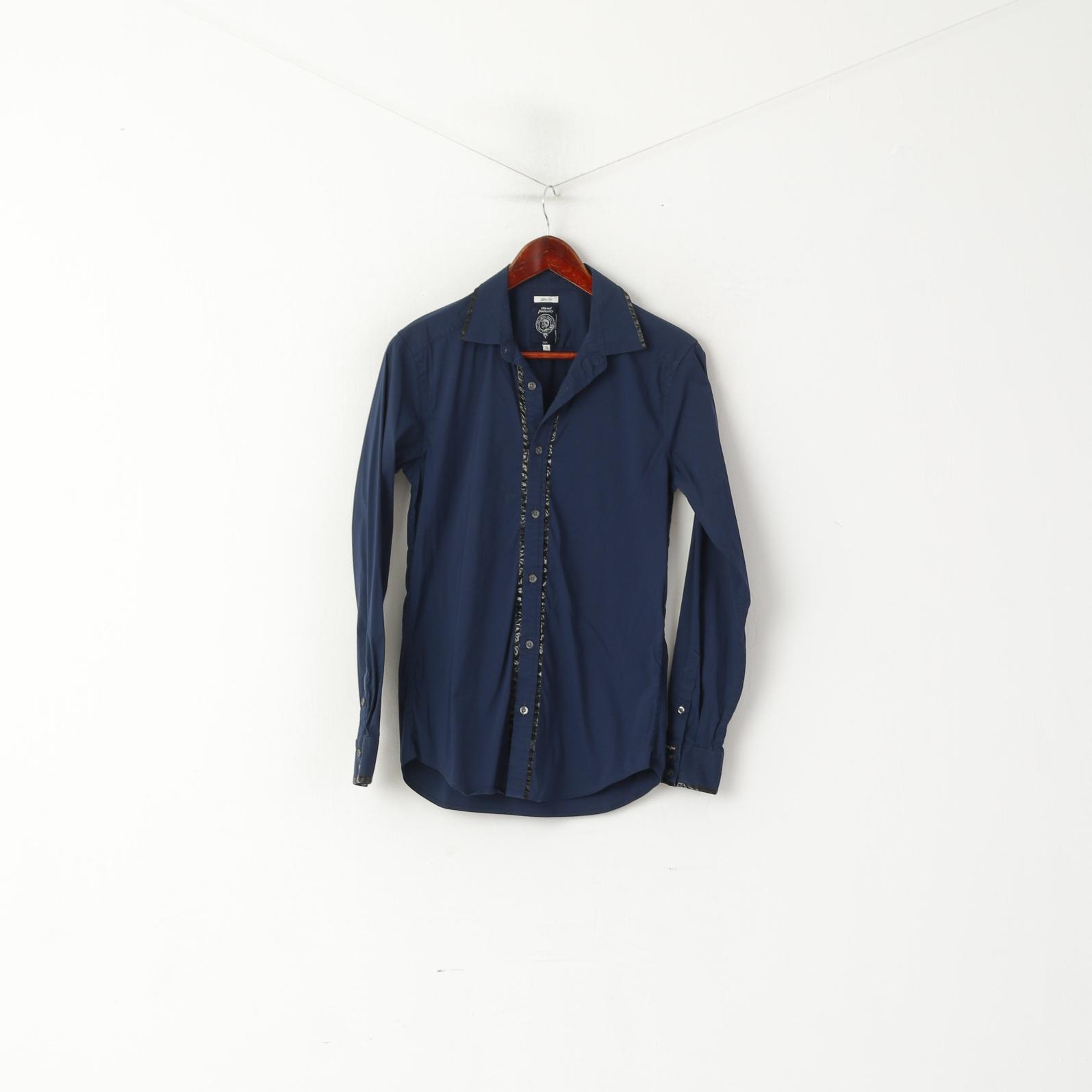 Diesel Industry Men S (XS) Casual Shirt Navy Cotton Nylon Slim Fit Stretch Top