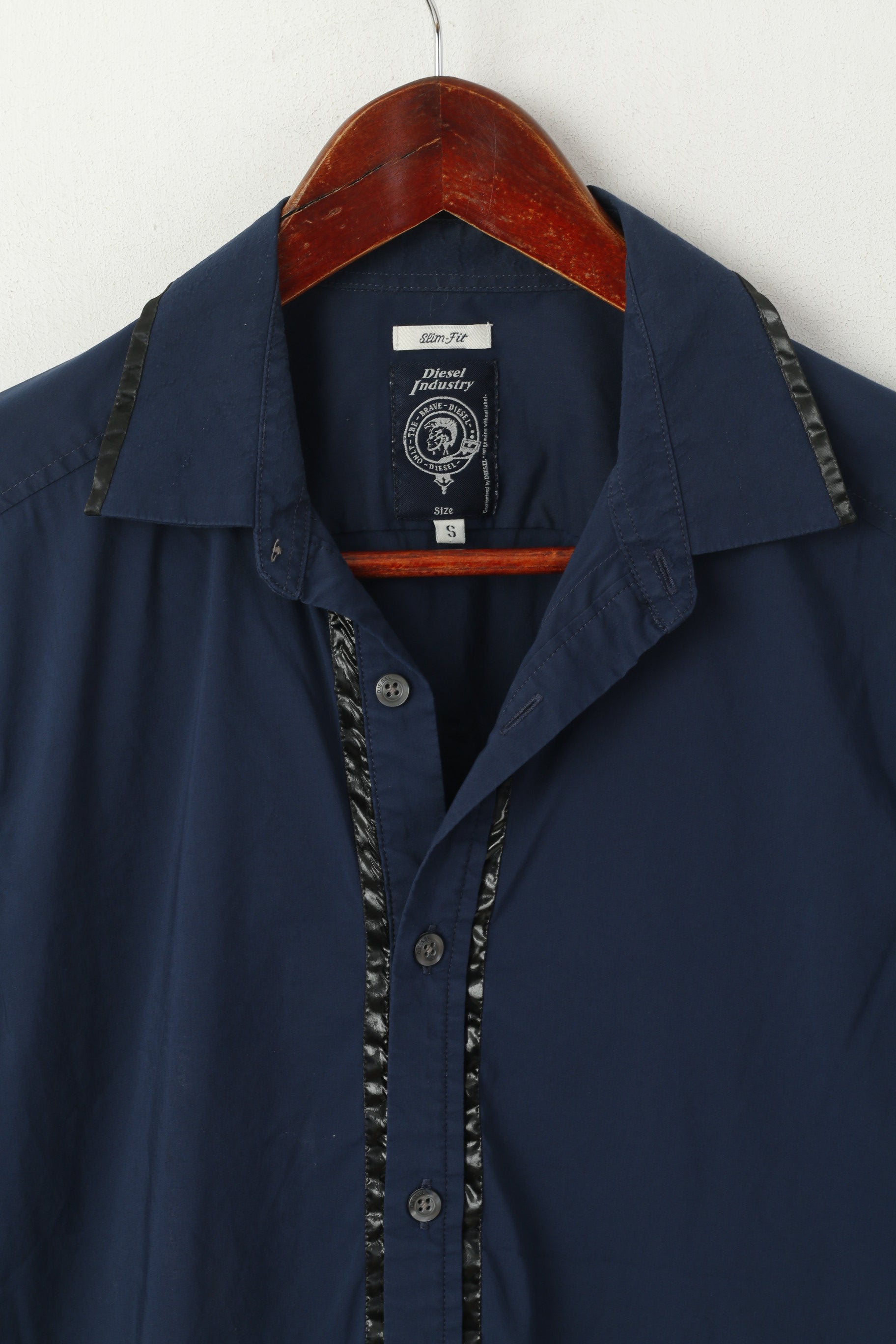 Diesel Industry Men S (XS) Casual Shirt Navy Cotton Nylon Slim Fit Stretch Top