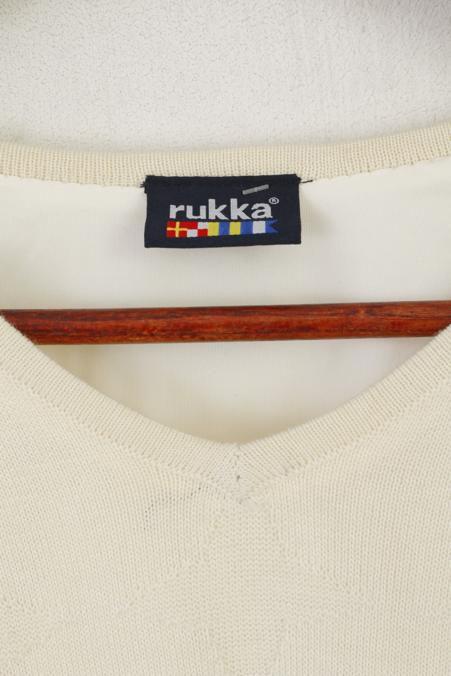 Rukka Women 42 XL Outdoor Jumper Cream V Neck Wool Star Sport Sweater