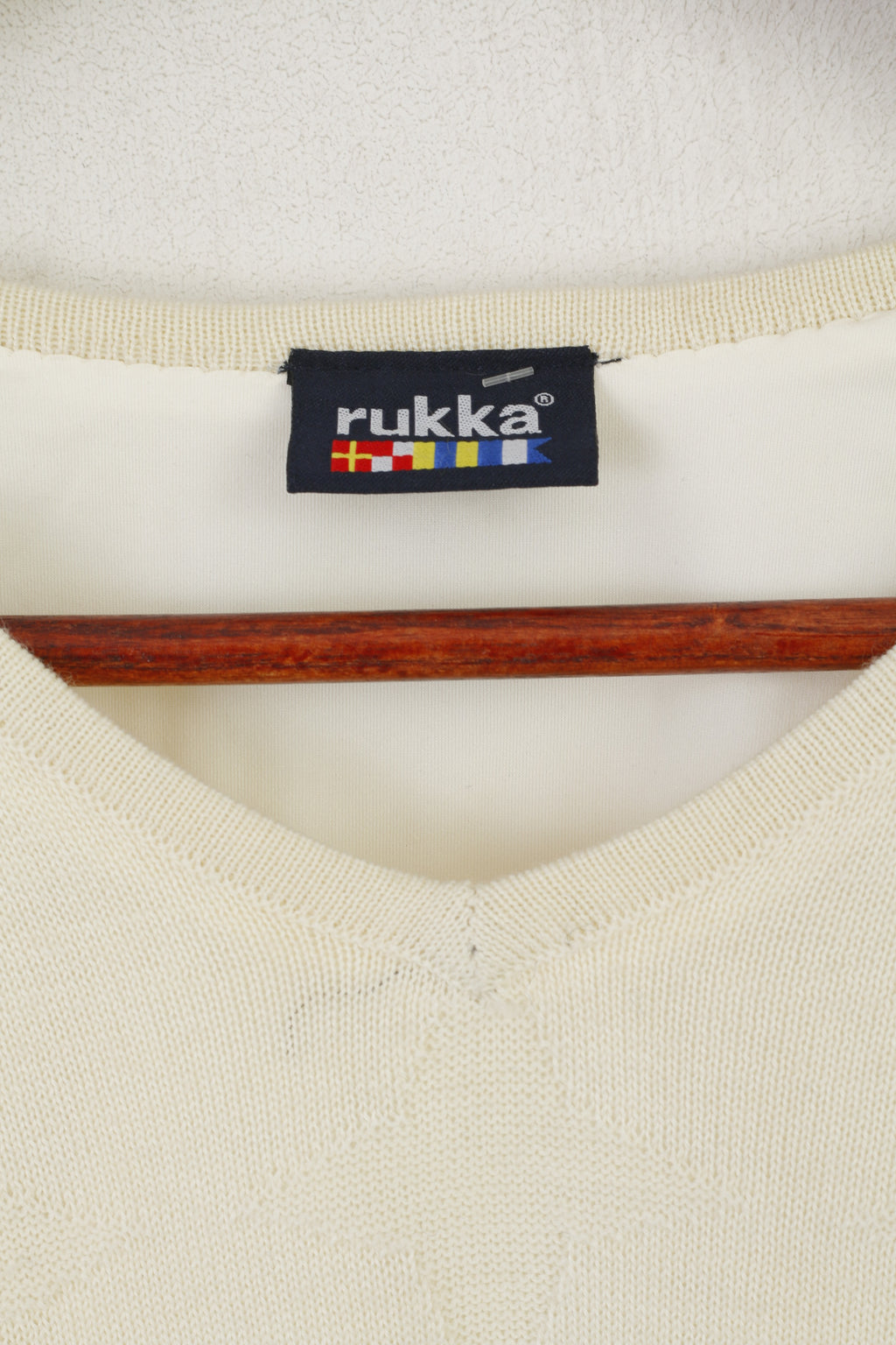 Rukka Femme 42 XL Outdoor Jumper Crème Col V Laine Étoile Sport Pull