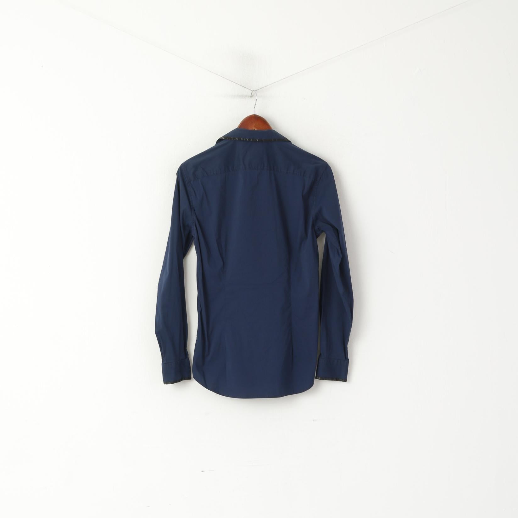 Diesel Industry Men S (XS) Casual Shirt Navy Cotton Nylon Slim Fit Stretch Top