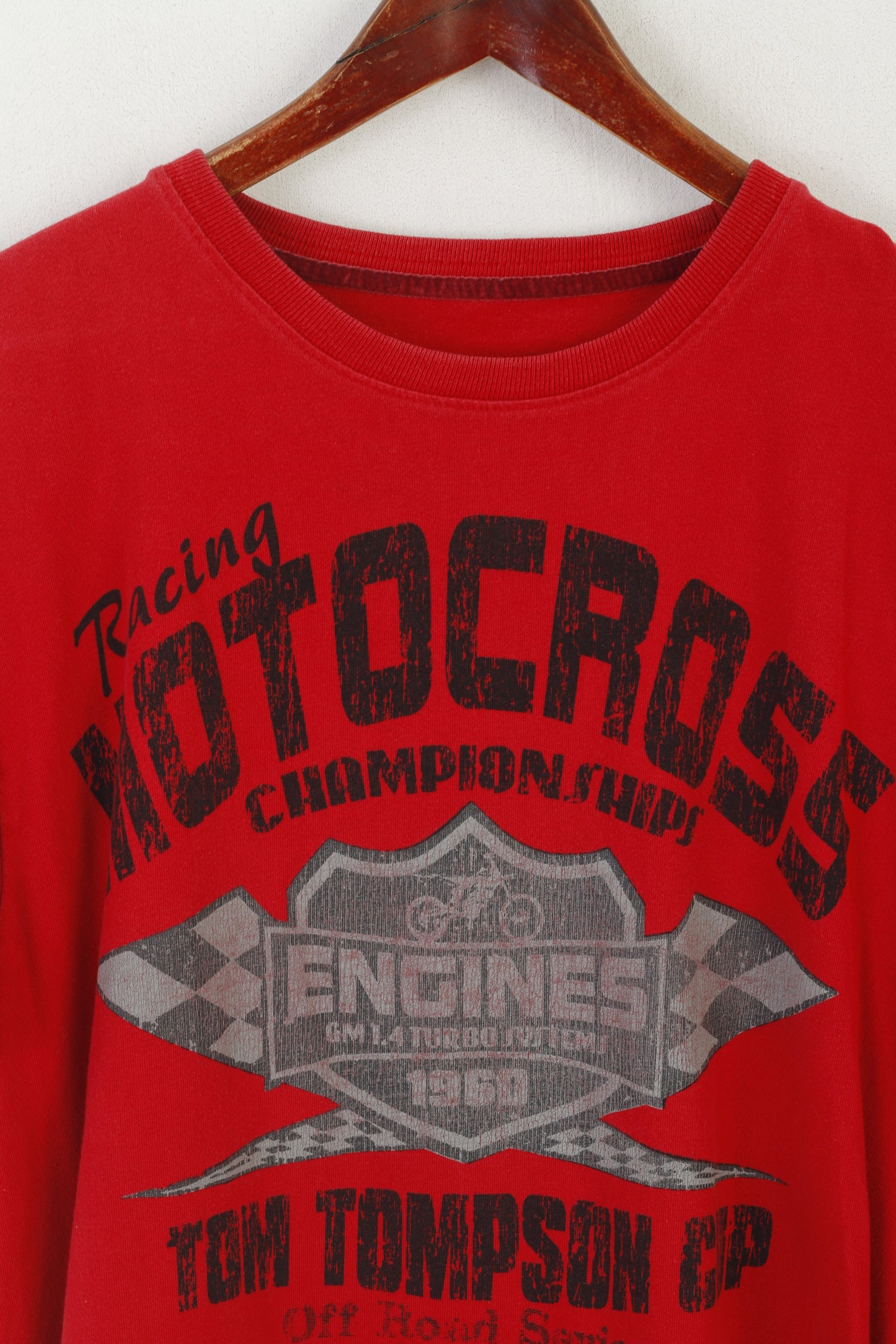 Tom Tompson hommes XXL chemise rouge coton course Motocross hors route haut extensible