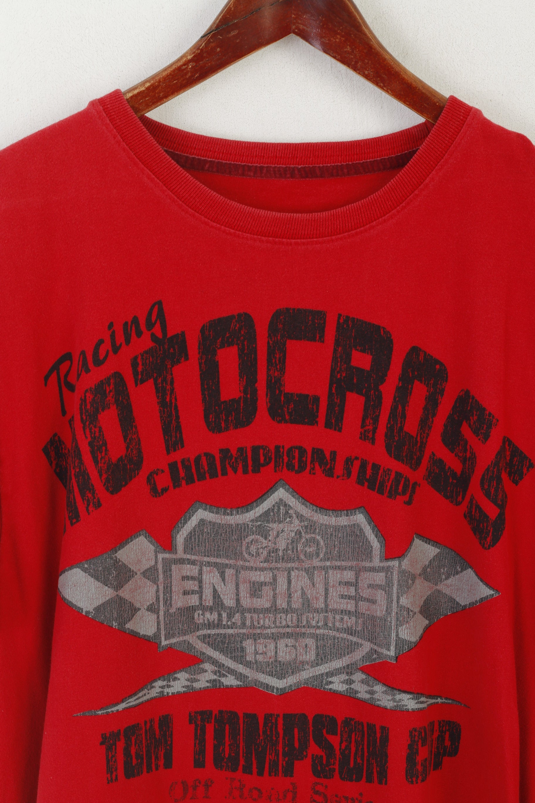 Tom Tompson hommes XXL chemise rouge coton course Motocross hors route haut extensible