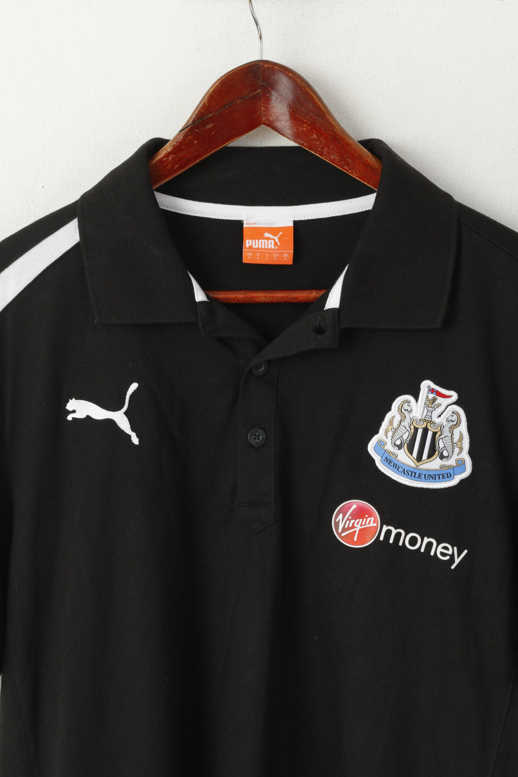 Polo Puma da uomo L in cotone nero Newcastle Football Club FUFC Top sportivo
