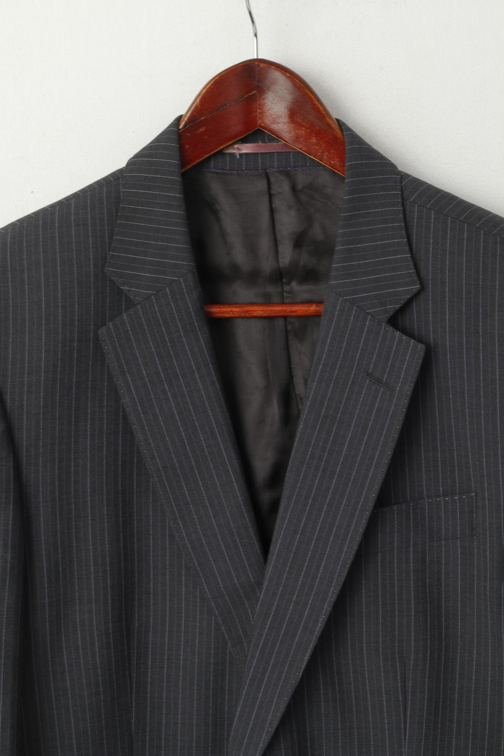 Jaeger Men 40 50 Blazer Graphite Wool Striped Single Breasted Jacket