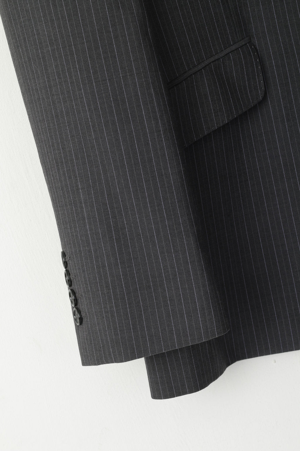 Jaeger Men 40 50 Blazer Graphite Wool Striped Single Breasted Jacket