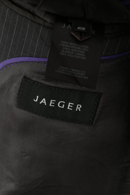 Jaeger Hommes 40 50 Blazer Graphite Laine Rayée Veste Simple Boutonnage