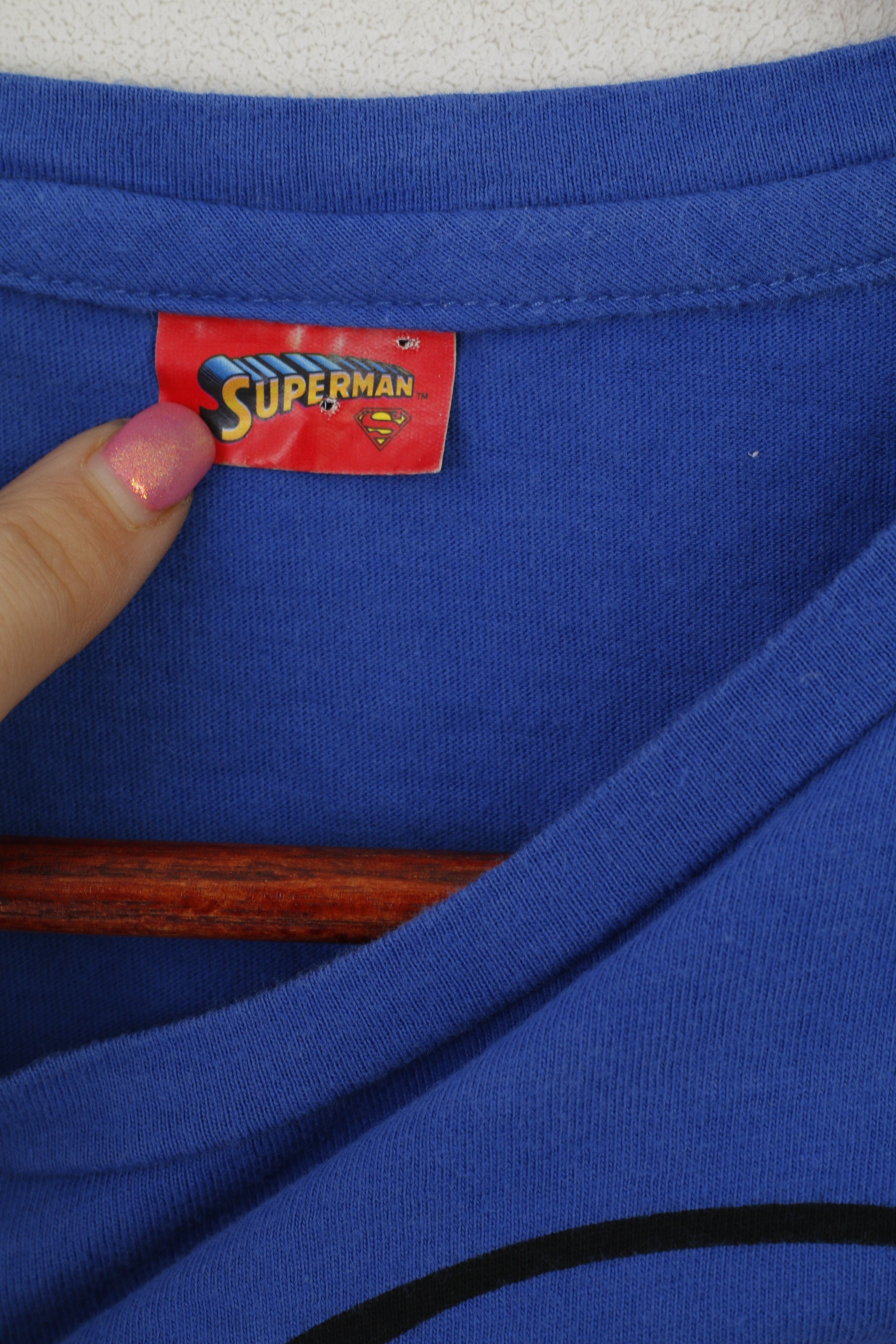 TU Superman Men L Shirt Blue Cotton Superman Body Graphic Crew Neck Top