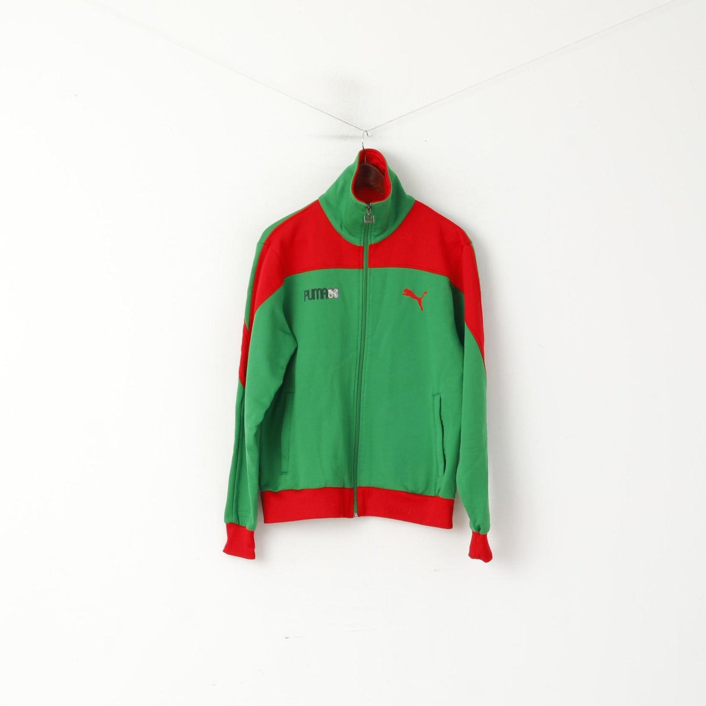 Puma Men L (M) Sweatshirt Vert Rouge vintage Oldschool 80s Full Zip Sport Track Top