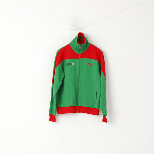 Felpa Puma da uomo L (M) verde rosso vintage Oldschool anni '80 con zip intera, tuta sportiva