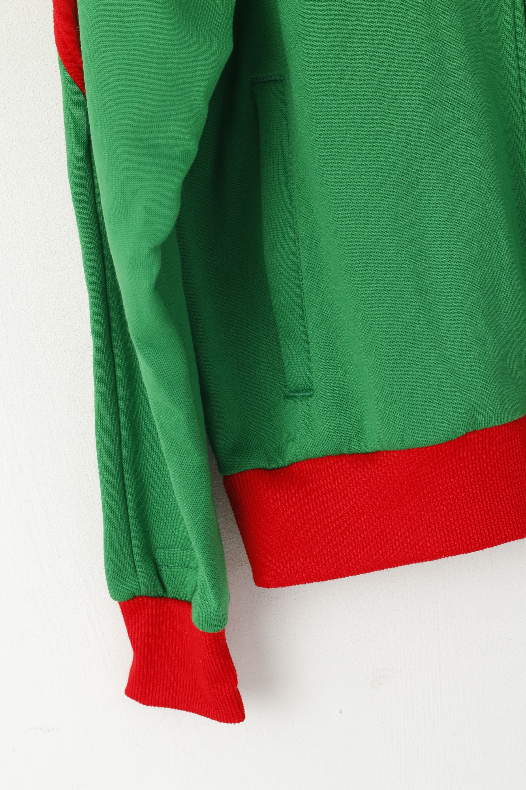 Felpa Puma da uomo L (M) verde rosso vintage Oldschool anni '80 con zip intera, tuta sportiva