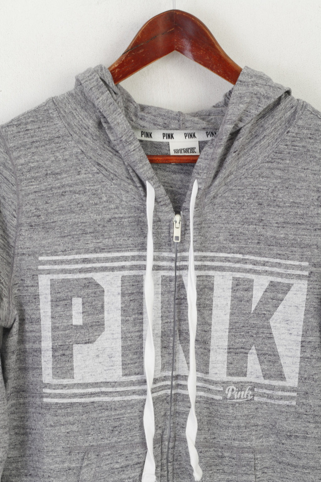 Felpa da donna ROSA Top Victoria's Secret in cotone grigio con zip intera e cappuccio