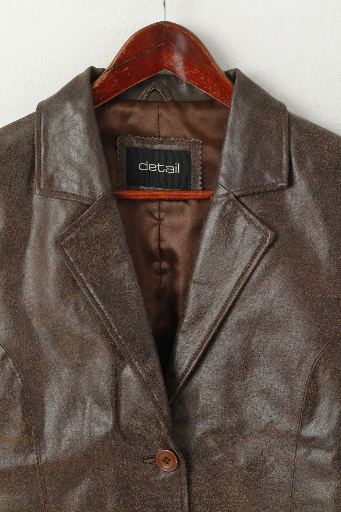 Detail Women 12 38 M Jacket Brown Leather Vintage Single Breasted Blazer